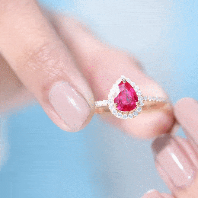 1 Carat Lab Created Ruby Teardrop Engagement Ring with Diamond Halo AAAA - Rosec Jewels