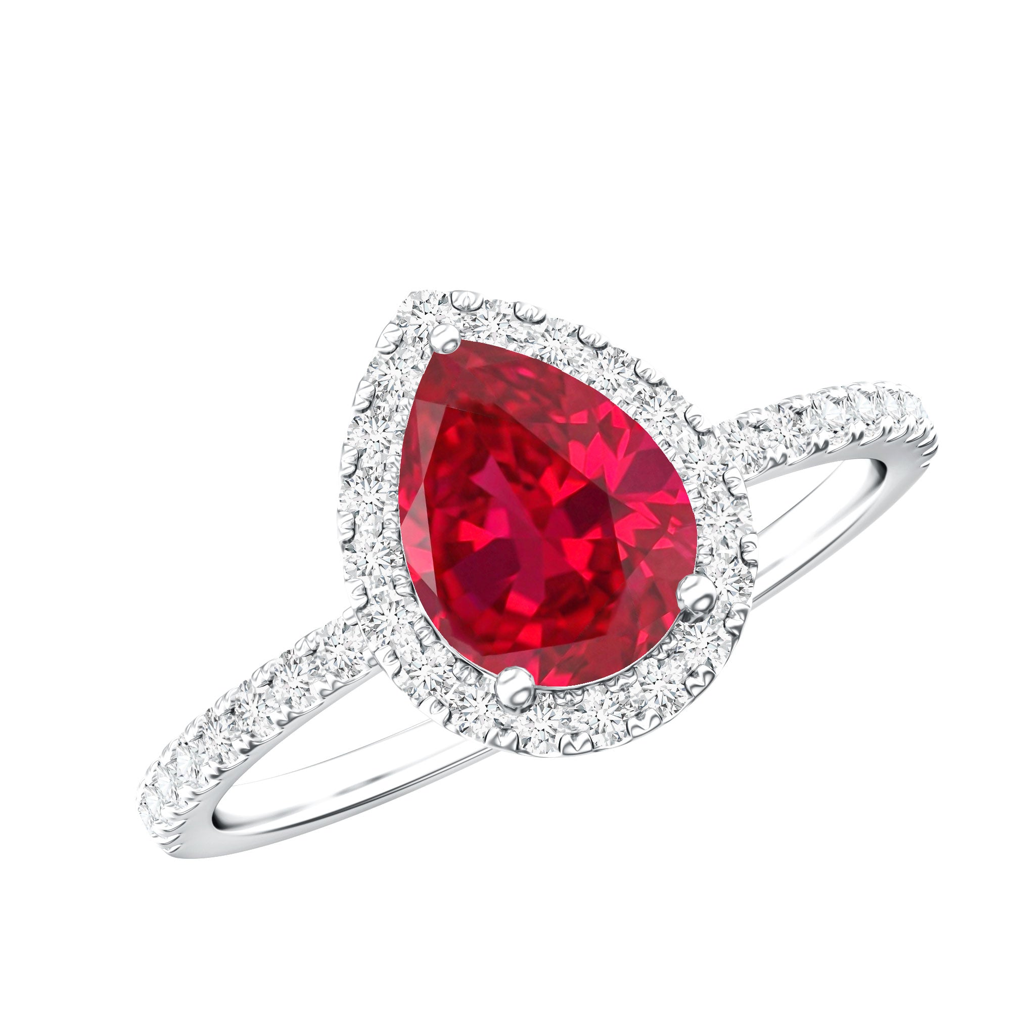 1 Carat Lab Created Ruby Teardrop Engagement Ring with Diamond Halo AAAA - Rosec Jewels