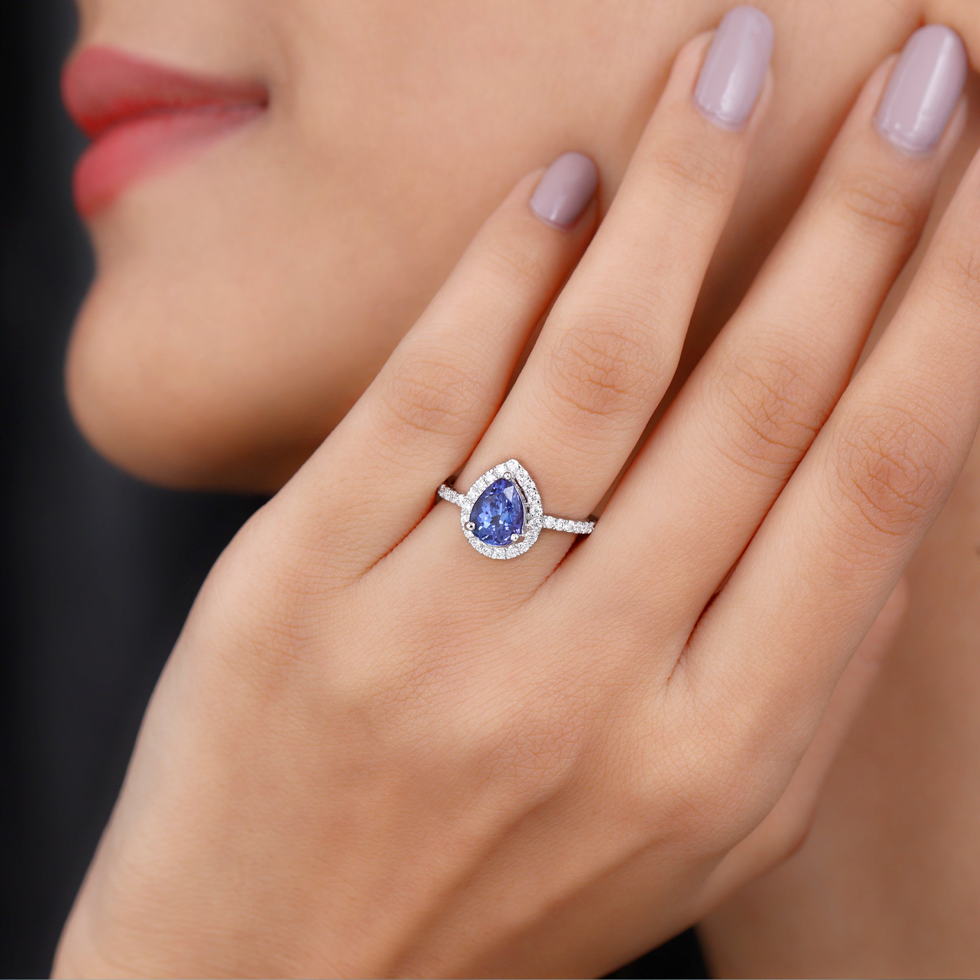 1.35 Carat Tanzanite Classic Engagement Ring with Diamond Halo AAA - Rosec Jewels