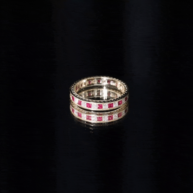 Certified Natural Princess Cut Ruby Eternity Ring with Moissanite AAA - Rosec Jewels