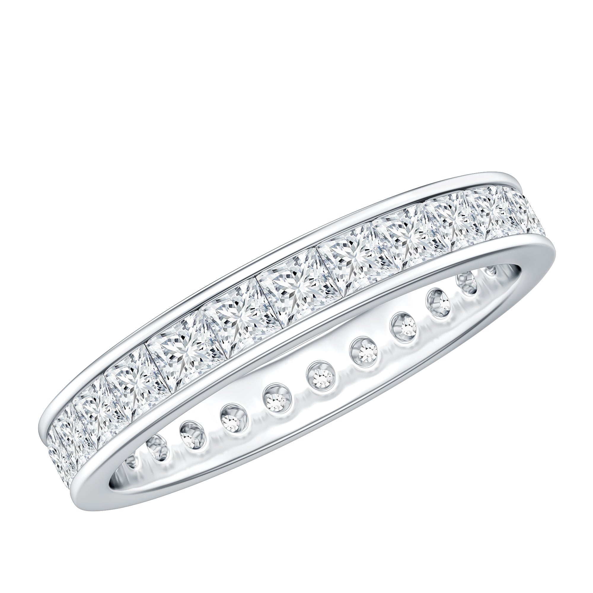 Princess Cut Moissanite Eternity Band Ring in Channel Setting D-VS1 - Rosec Jewels