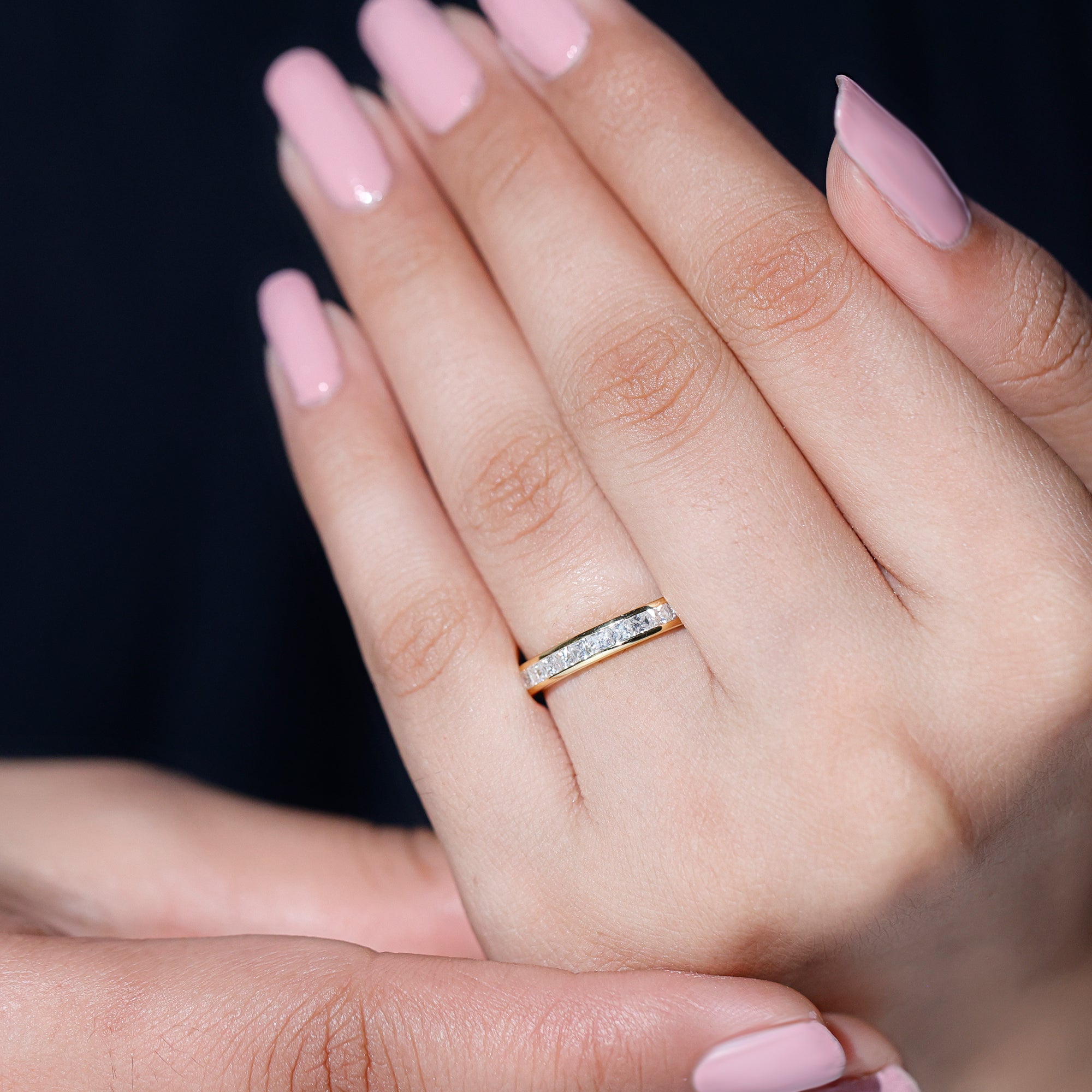 Princess Cut Moissanite Eternity Band Ring in Channel Setting D-VS1 - Rosec Jewels