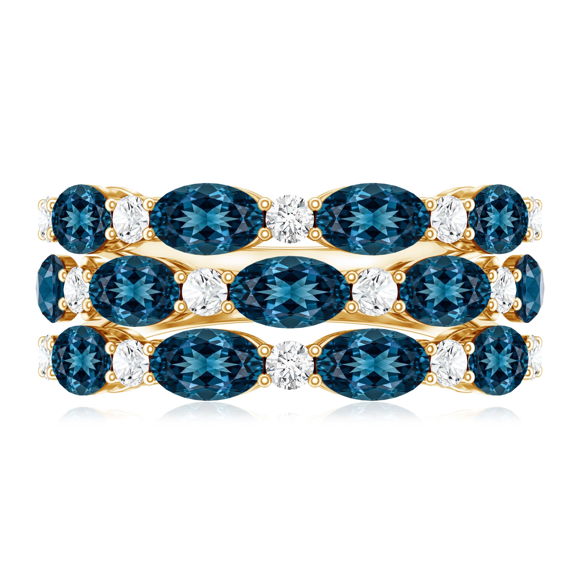 Natural London Blue Topaz and Diamond Statement Ring AAA - Rosec Jewels