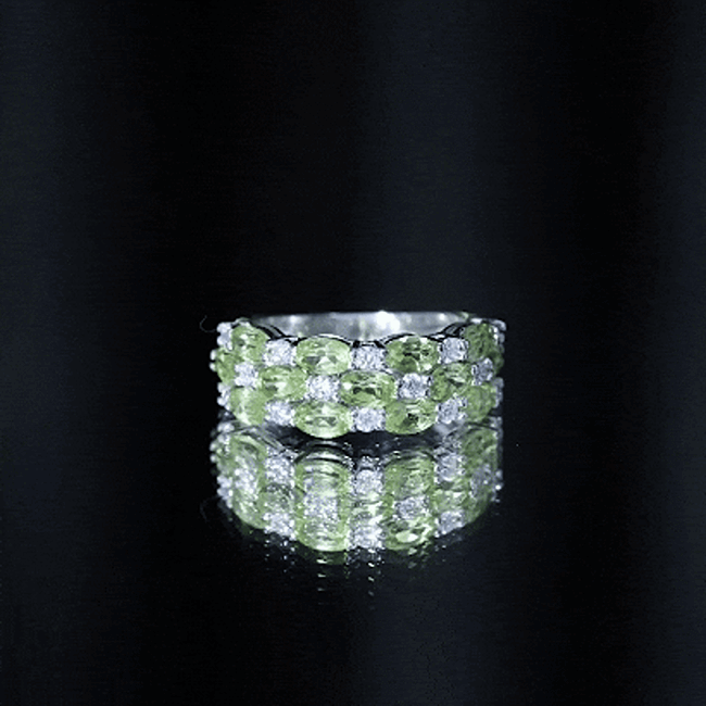 Certified Natural Peridot 3 Row Wedding Band with Diamond AAA - Rosec Jewels