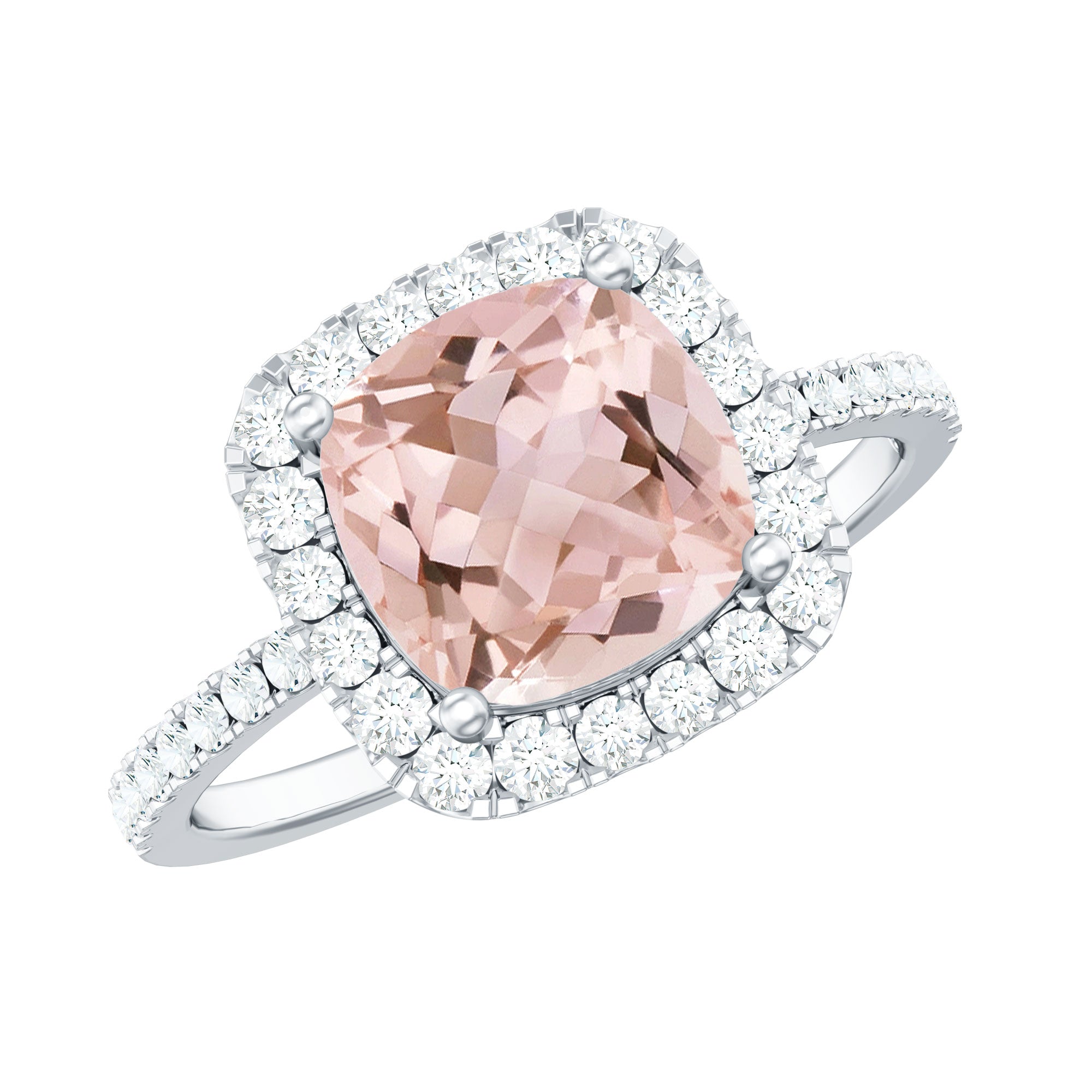 Real Morganite Engagement Ring with Diamond Halo