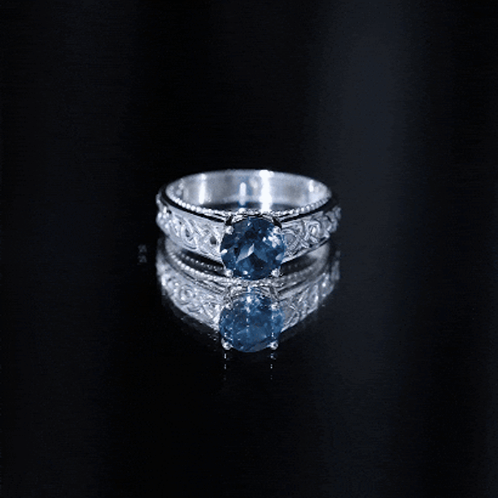 1.35 Carat Round London Blue Topaz Vintage Engagement Ring with Celtic Style Band AAA - Rosec Jewels