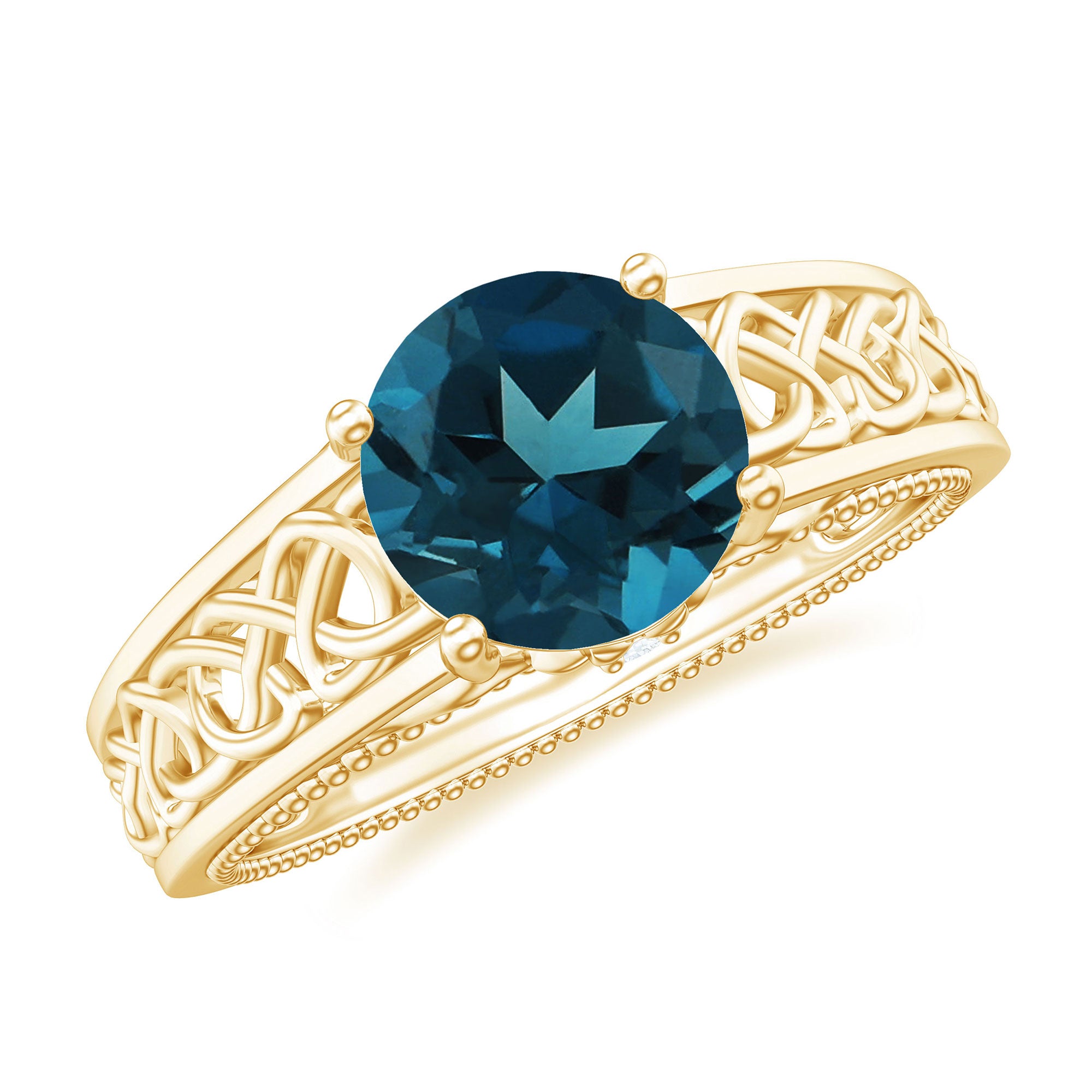 7mm Round London Blue Topaz Vintage Engagement Ring with Celtic Style Band AAA - Rosec Jewels