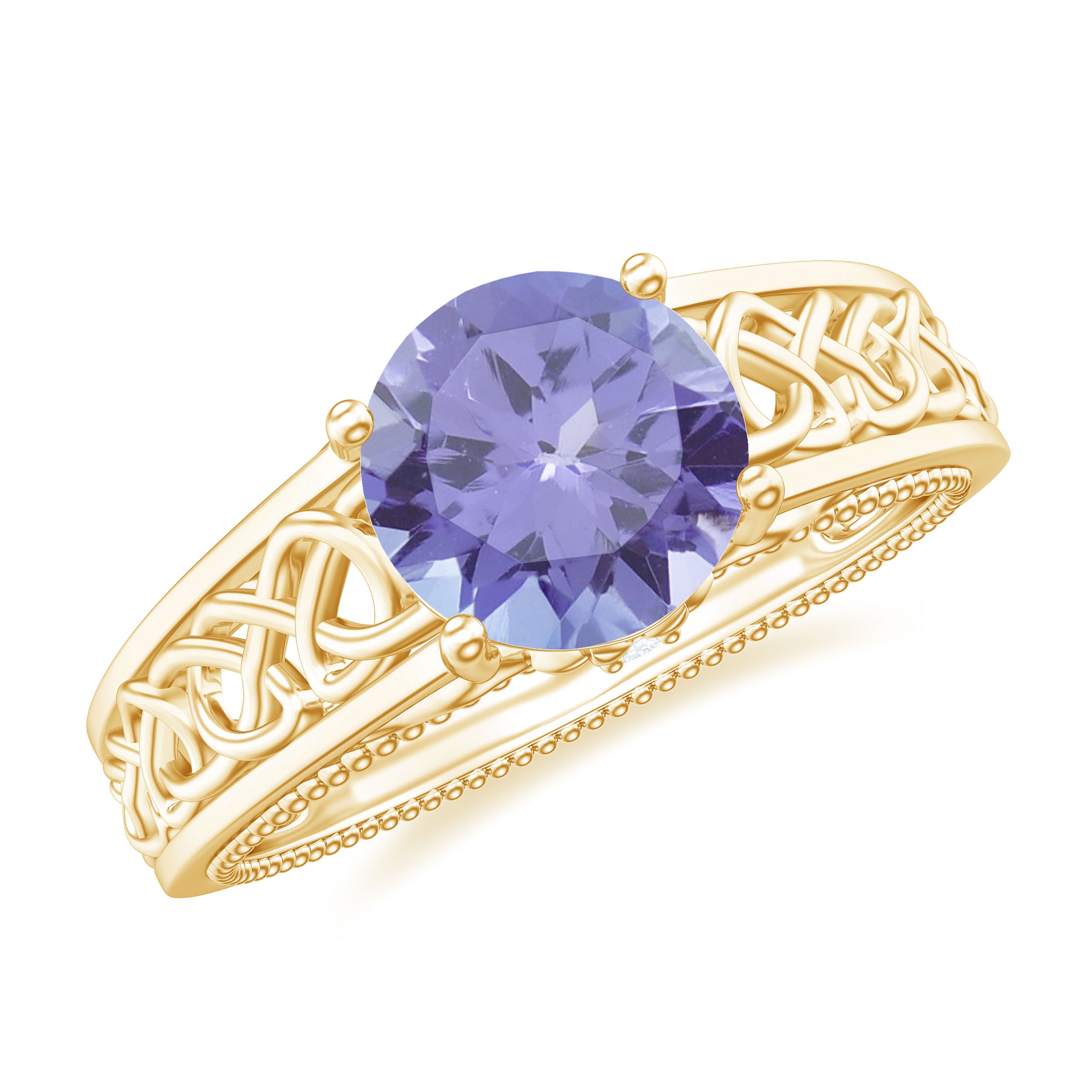 1.5 Carat Lab Created Tanzanite Engagement Ring with Celtic Design AAAA - Rosec Jewels