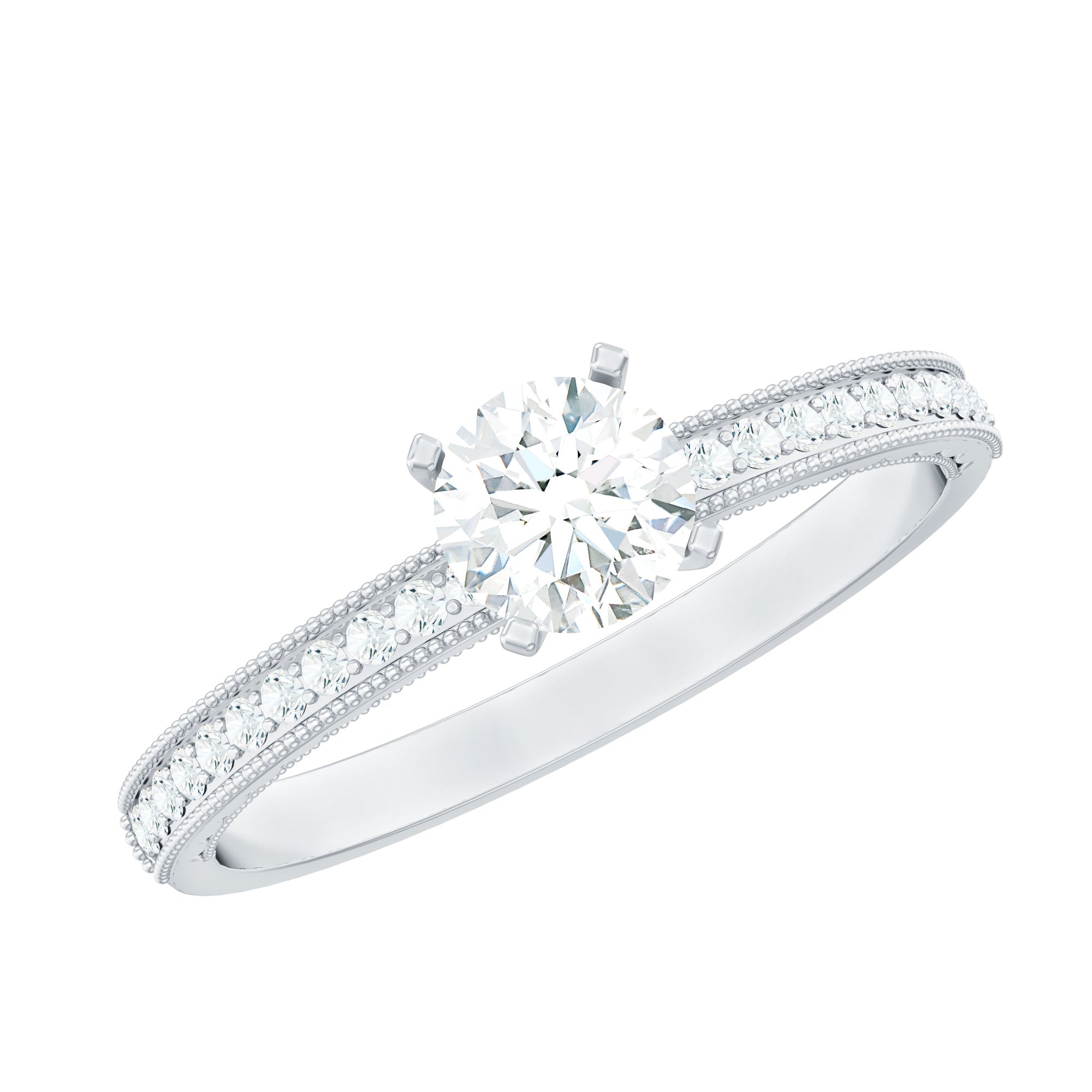 5 MM Moissanite Solitaire Engagement Ring with Milgrain