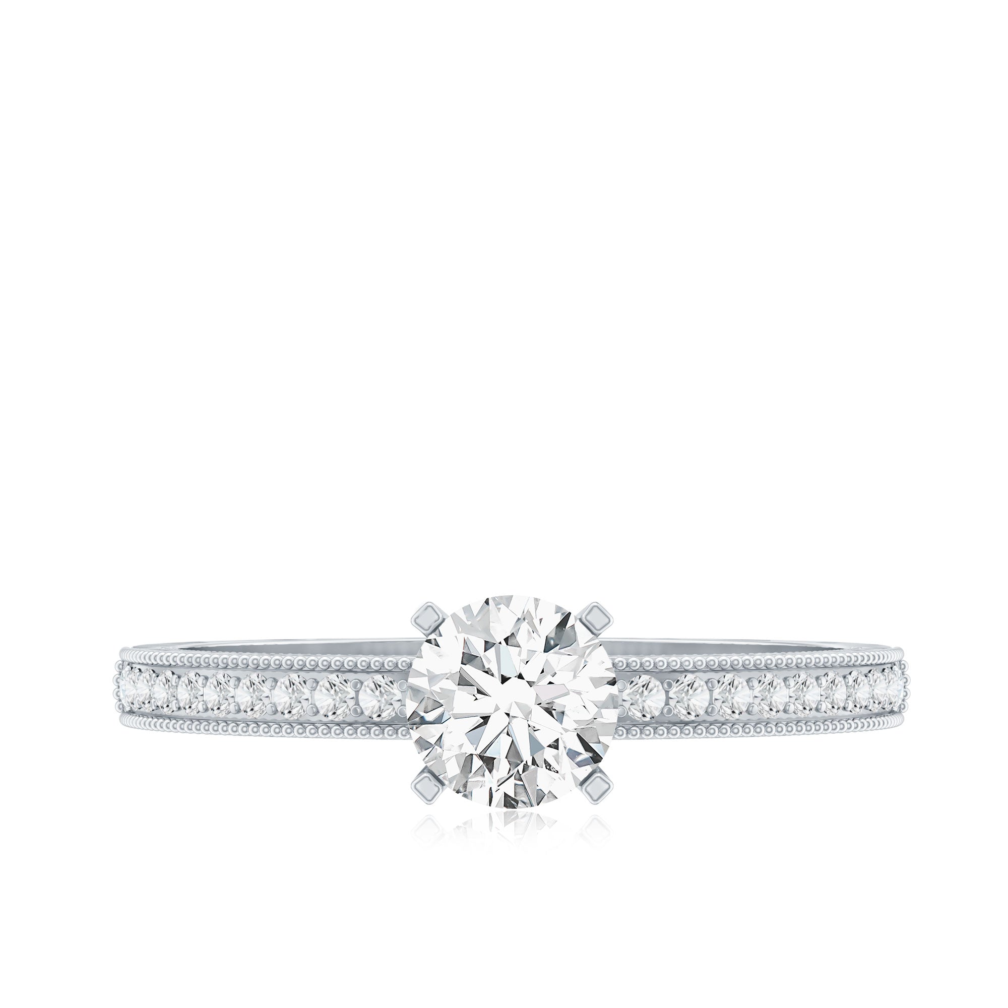 5 MM Moissanite Solitaire Engagement Ring with Milgrain D-VS1 - Rosec Jewels