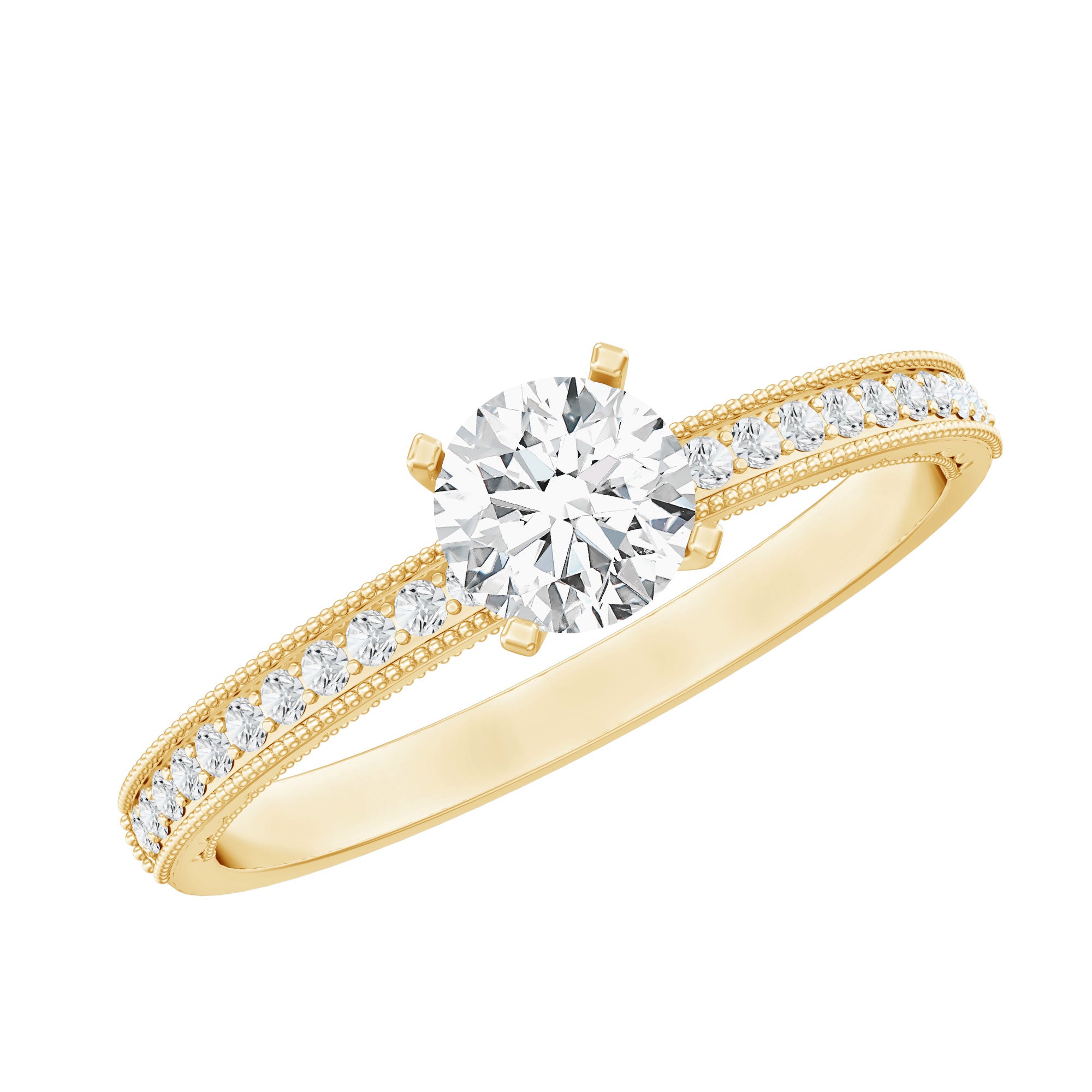 5 MM Moissanite Solitaire Engagement Ring with Milgrain D-VS1 - Rosec Jewels