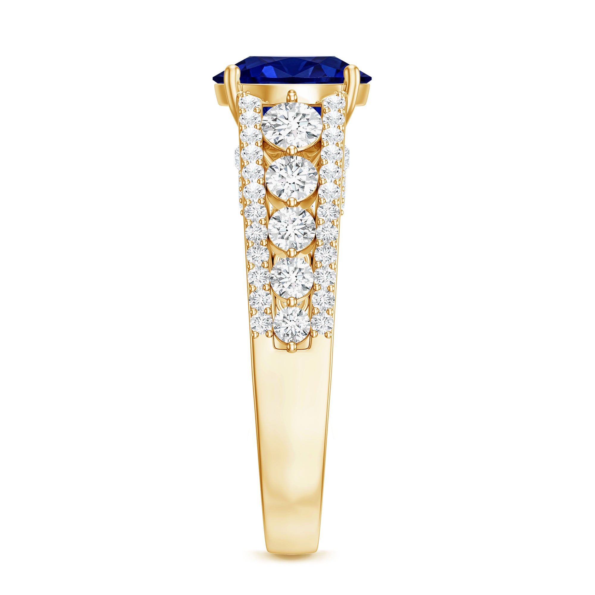 Solitaire Created Blue Sapphire Statement Engagement Ring with Moissanite AAAA - Rosec Jewels