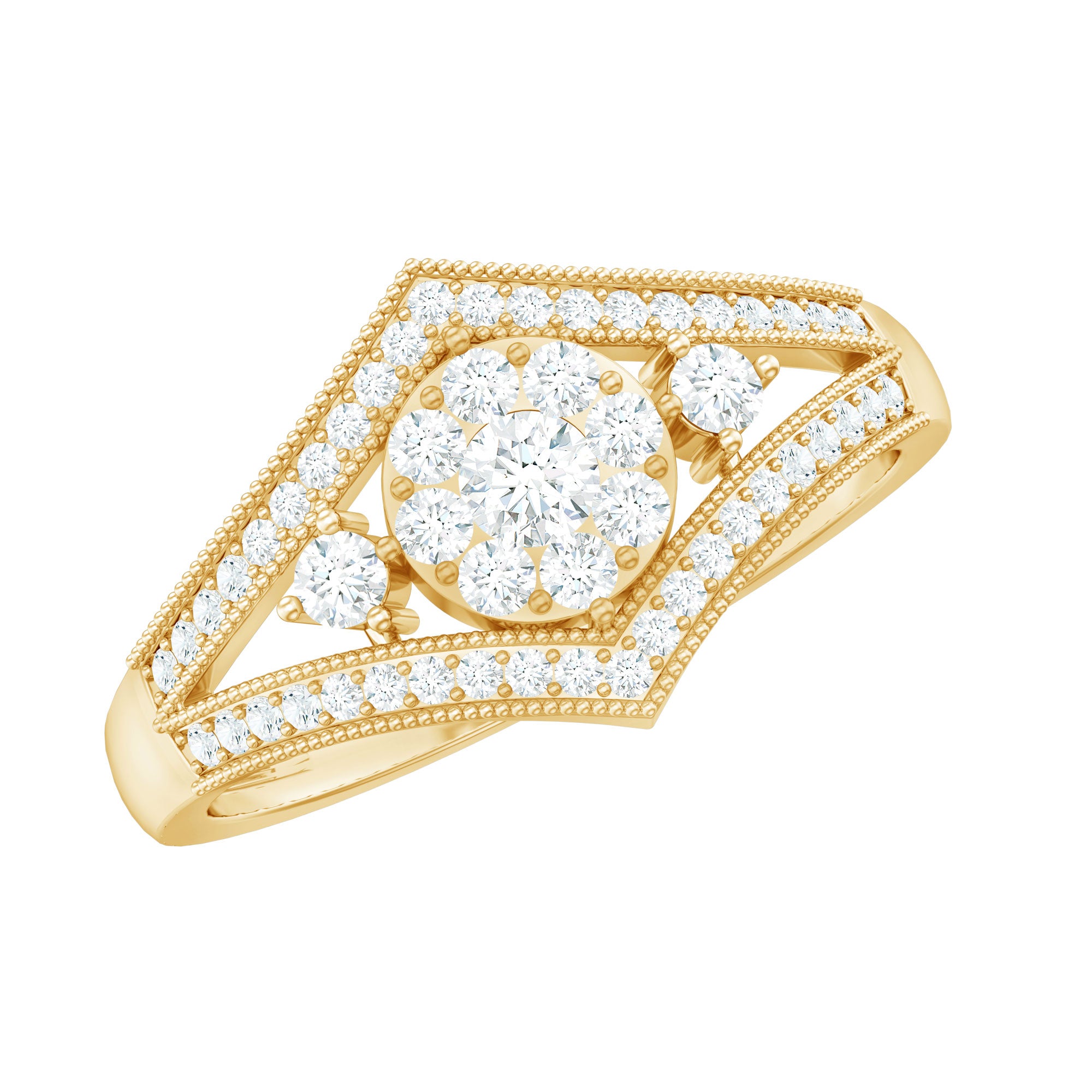 Round Diamond Vintage Ring in illusion Setting Natural - ( HI-SI ) - Rosec Jewels