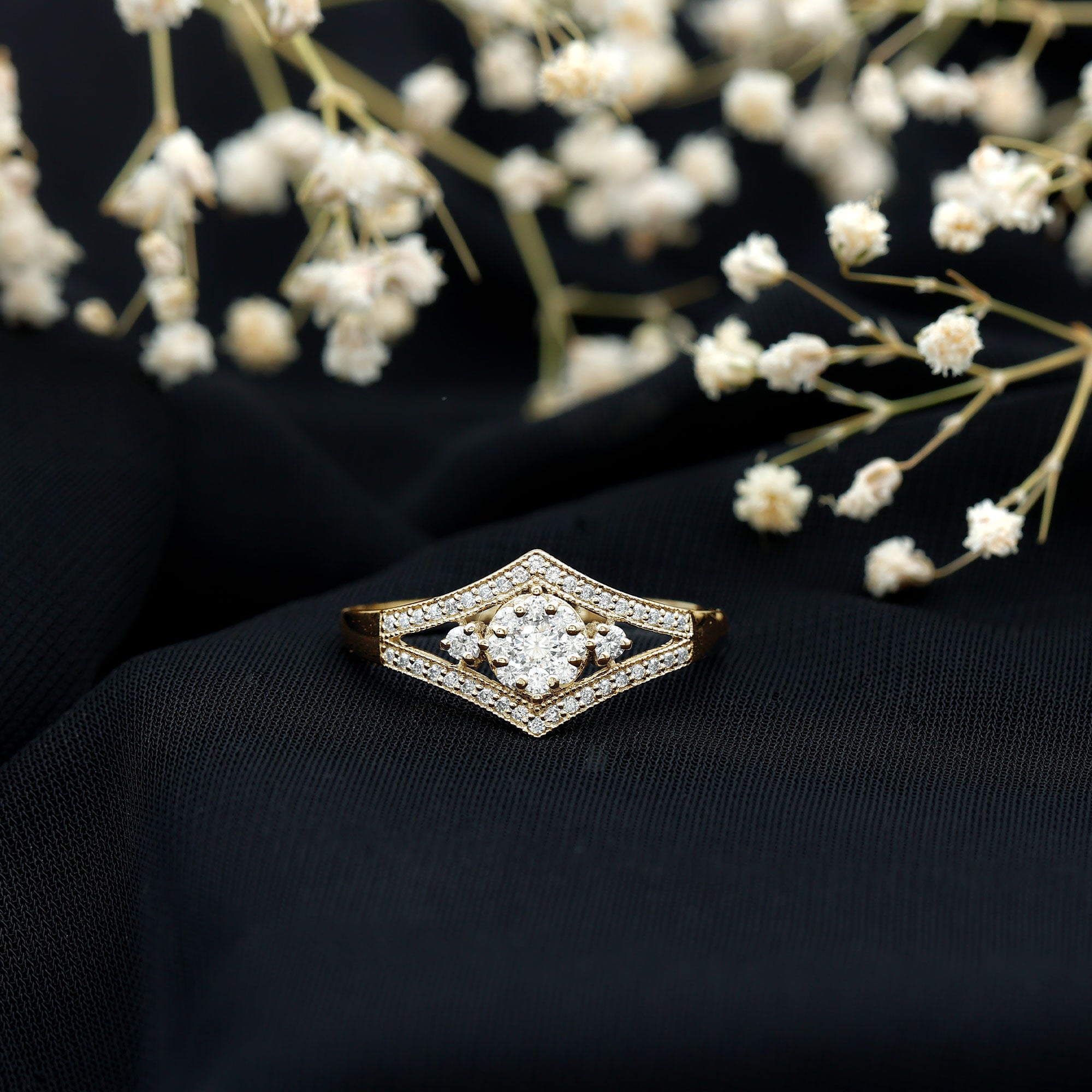 Round Diamond Vintage Ring in illusion Setting Natural - ( HI-SI ) - Rosec Jewels
