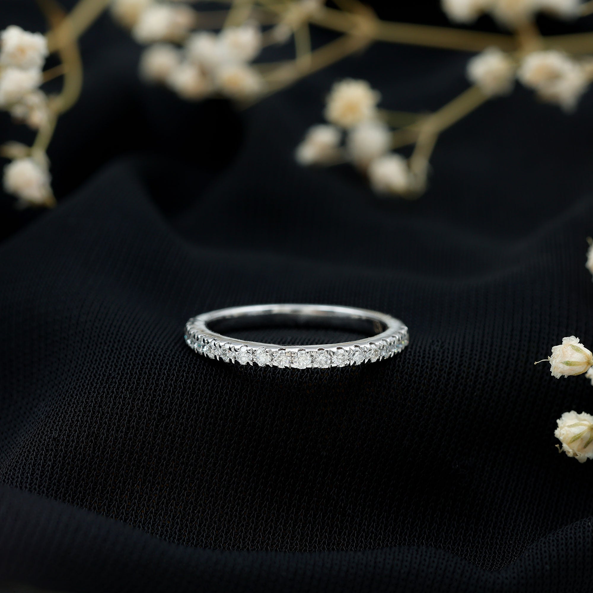 Certified Moissanite Simple Half Eternity Ring D-VS1 - Rosec Jewels