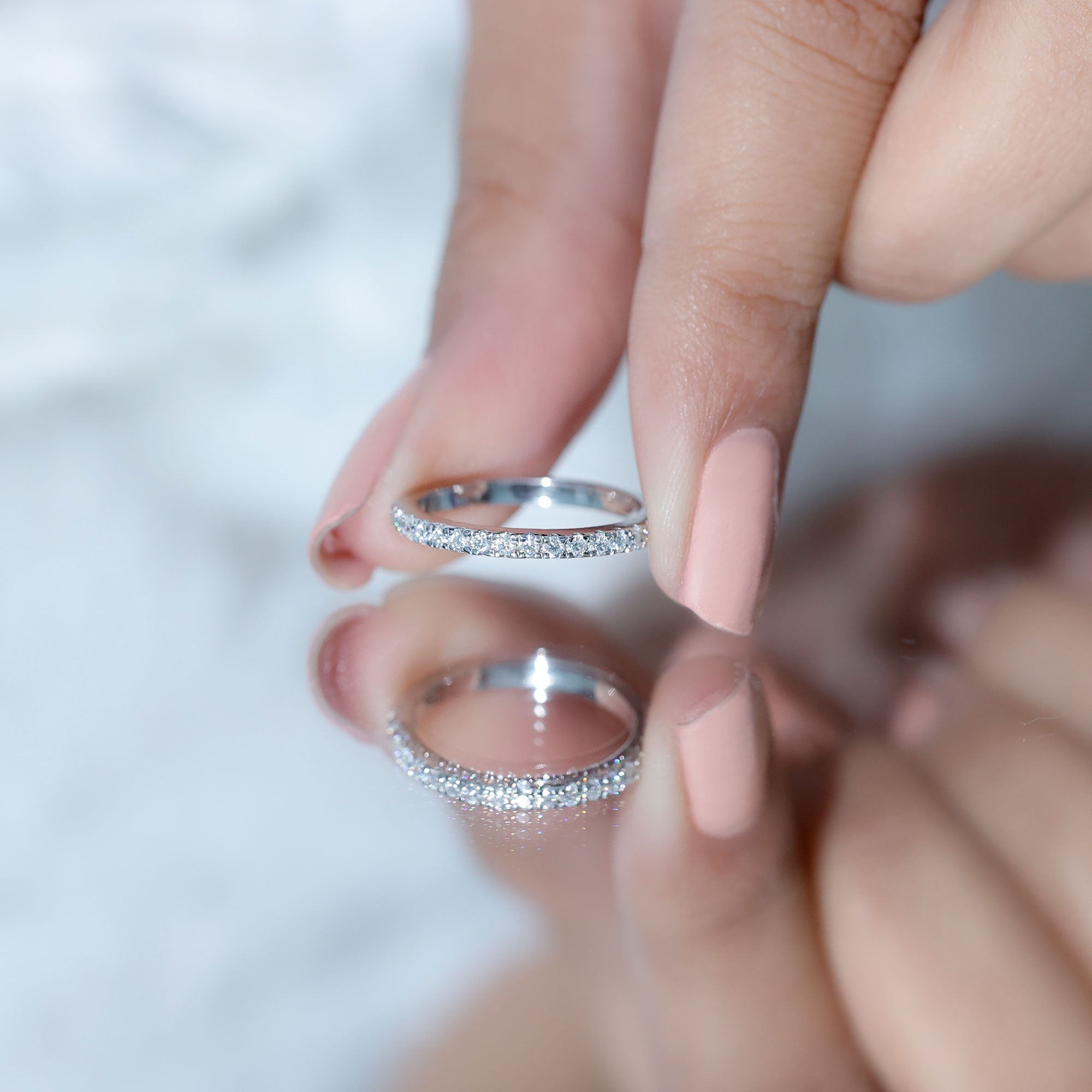 Certified Moissanite Simple Half Eternity Ring D-VS1 - Rosec Jewels