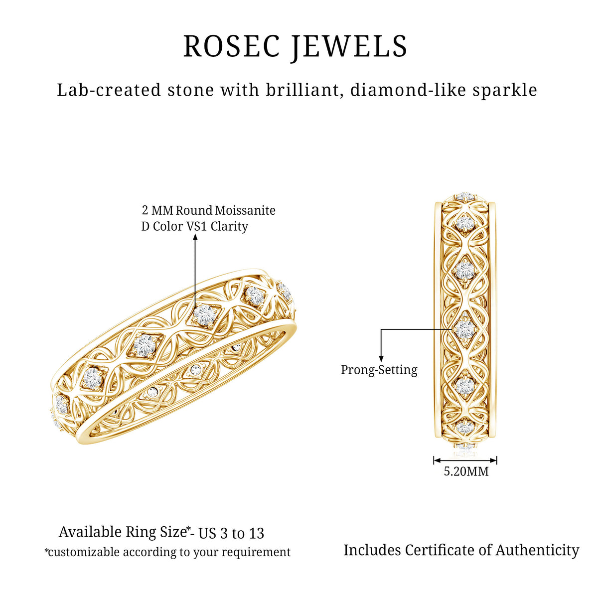 Moissanite Celtic Knot Wedding Band Ring D-VS1 - Rosec Jewels
