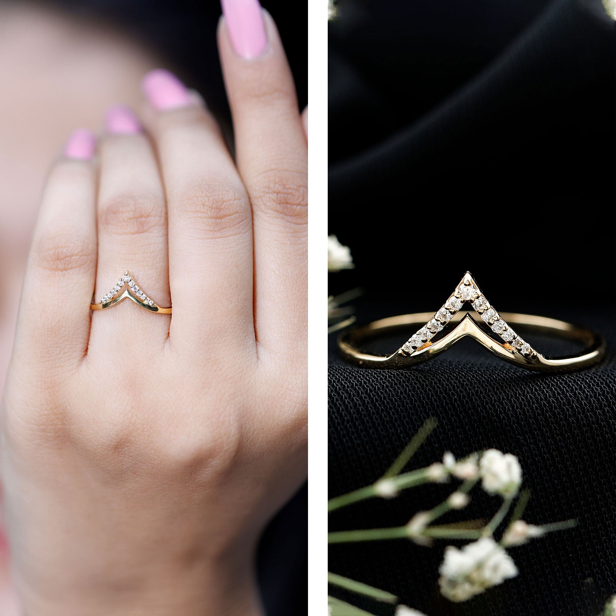 Certified Moissanite Chevron Enhancer Ring D-VS1 - Rosec Jewels