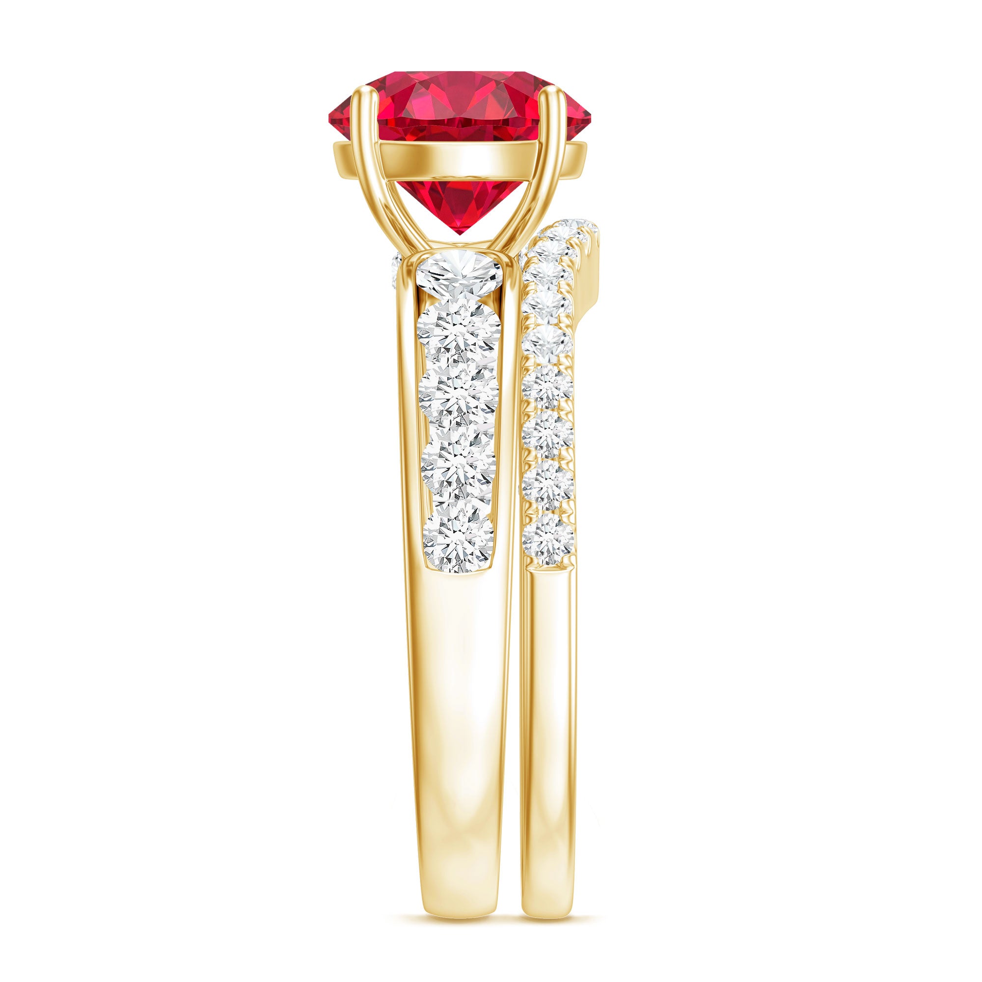 Certified Lab Grown Ruby and Moissanite Wedding Ring Set For Her AAAA - Rosec Jewels