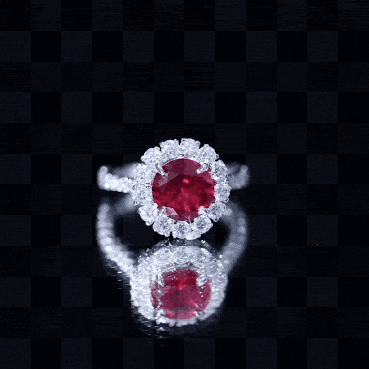Round Lab Created Ruby and Moissanite Halo Engagement Ring AAAA - Rosec Jewels