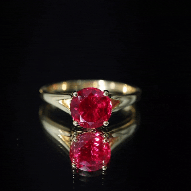 2.3 Carat Round Lab Grown Ruby Solitaire Engagement Ring in Split Shank AAAA - Rosec Jewels