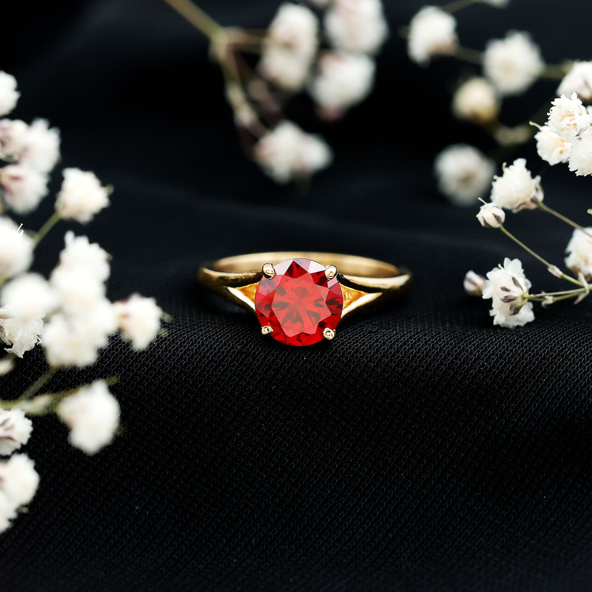 2.3 Carat Round Lab Grown Ruby Solitaire Engagement Ring in Split Shank AAAA - Rosec Jewels