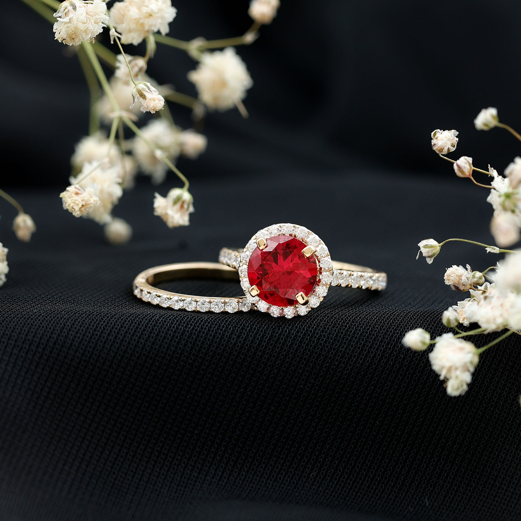 2.3 Carat Round Lab Grown Ruby Solitaire Engagement Ring in Split Shank AAAA - Rosec Jewels