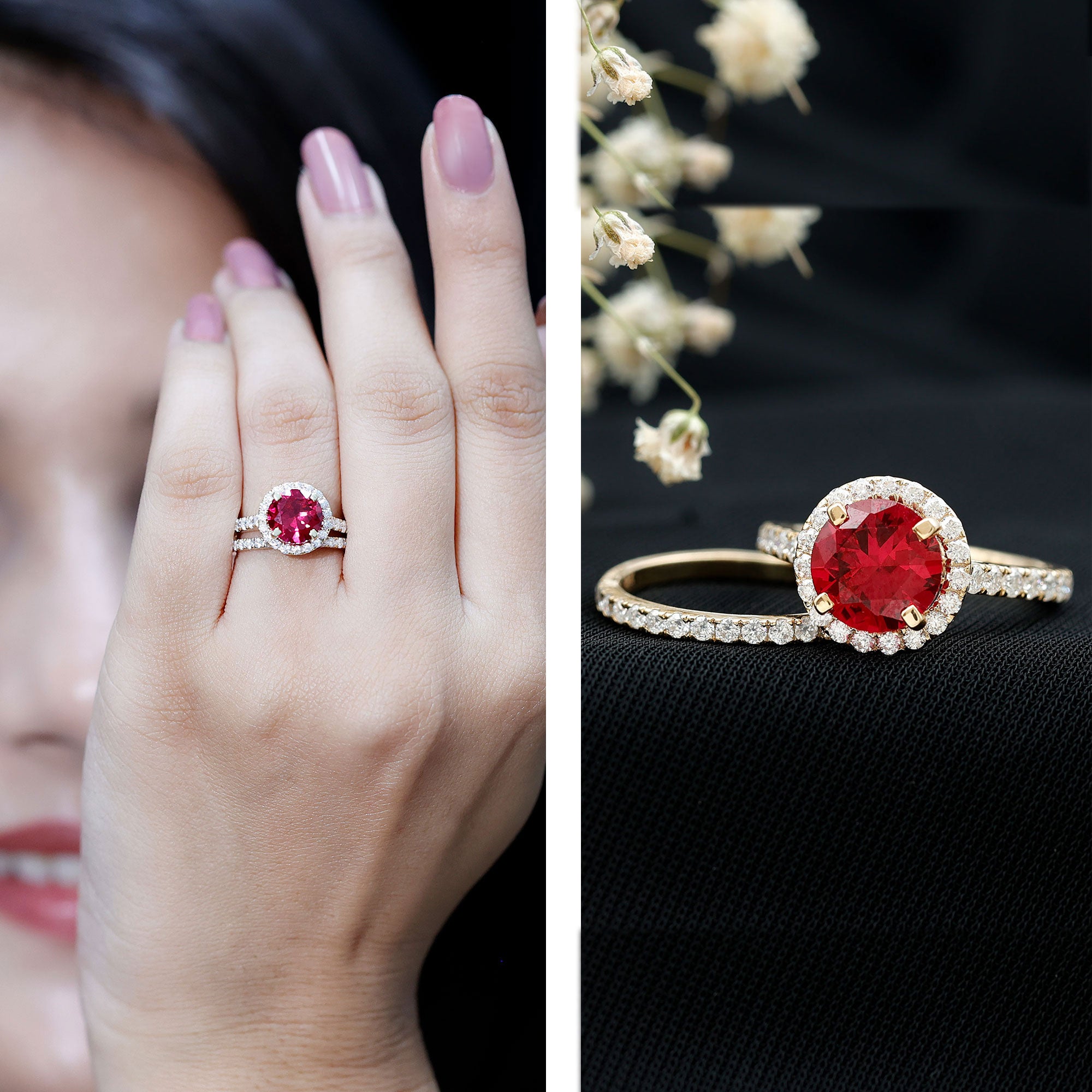 2.3 Carat Round Lab Grown Ruby Solitaire Engagement Ring in Split Shank AAAA - Rosec Jewels