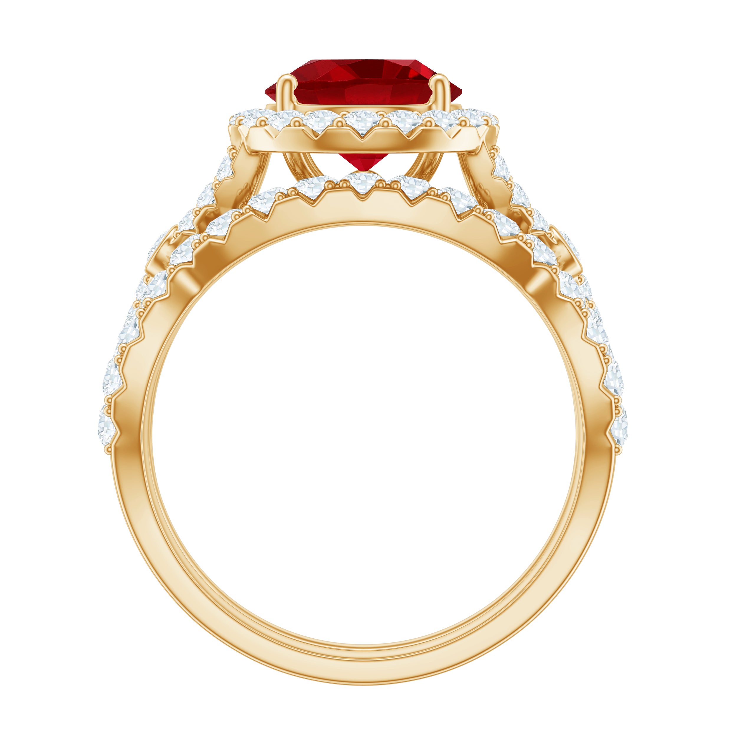 Round Cut Lab Created Ruby and Moissanite Bridal Ring Set AAAA - Rosec Jewels