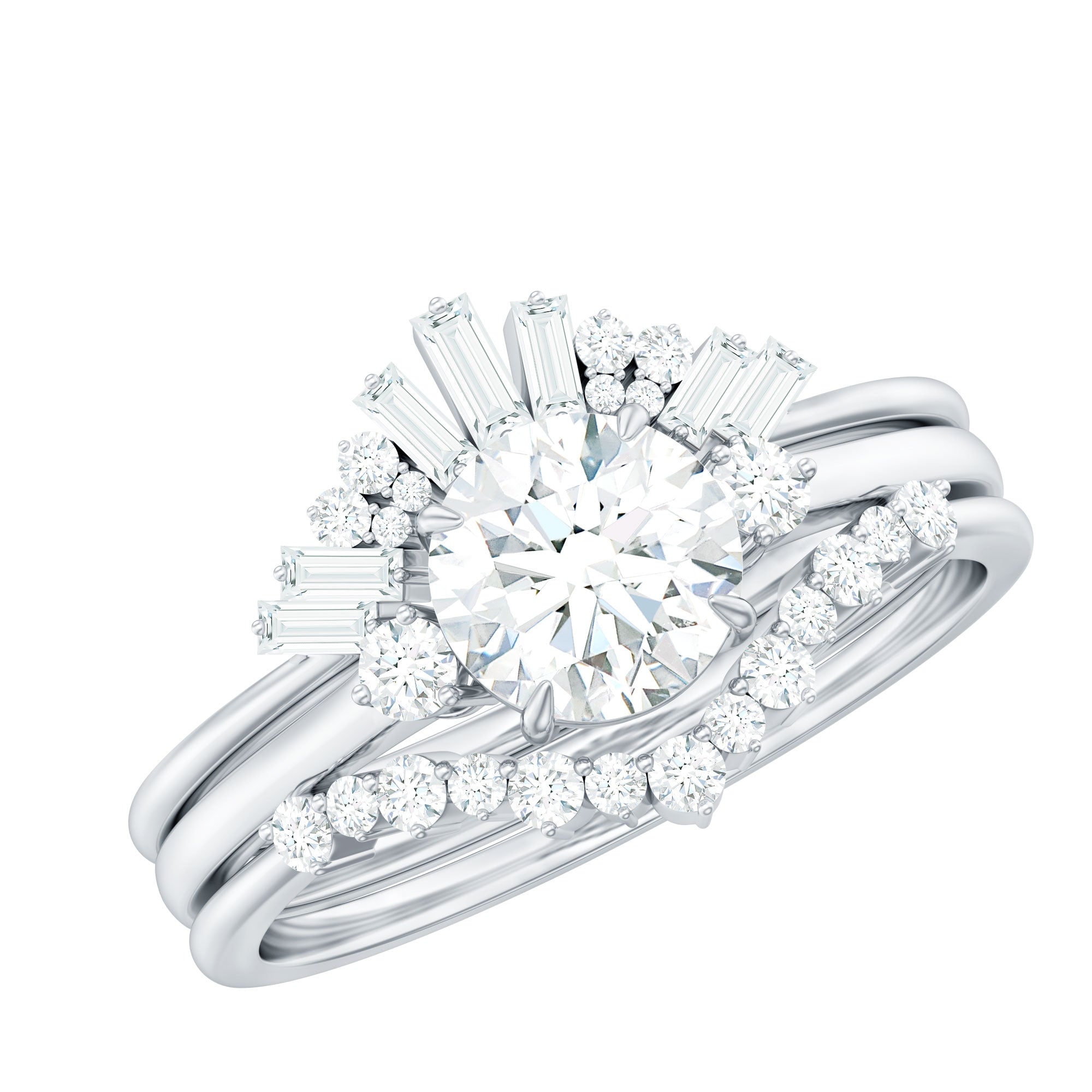 Vintage Inspired Moissanite 3 Piece Wedding Ring Sets