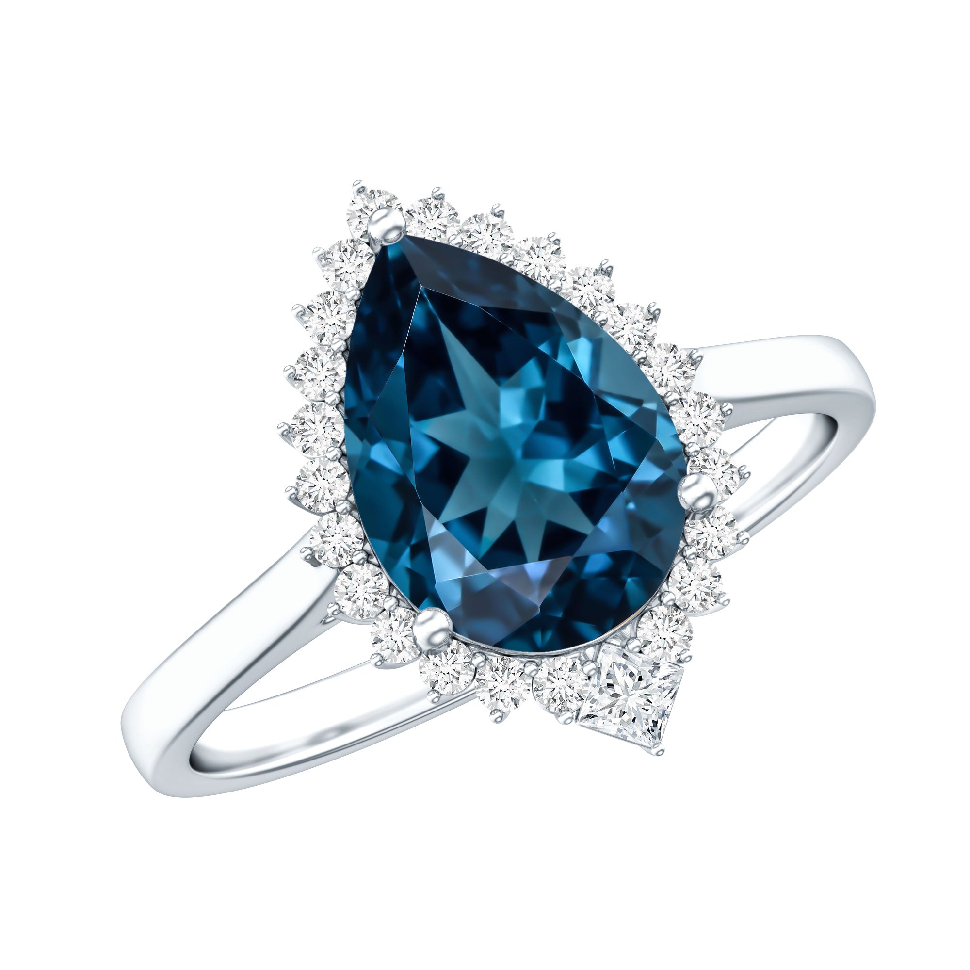 Pear Shaped London Blue Topaz and Diamond Statement Engagement Ring AAA - Rosec Jewels