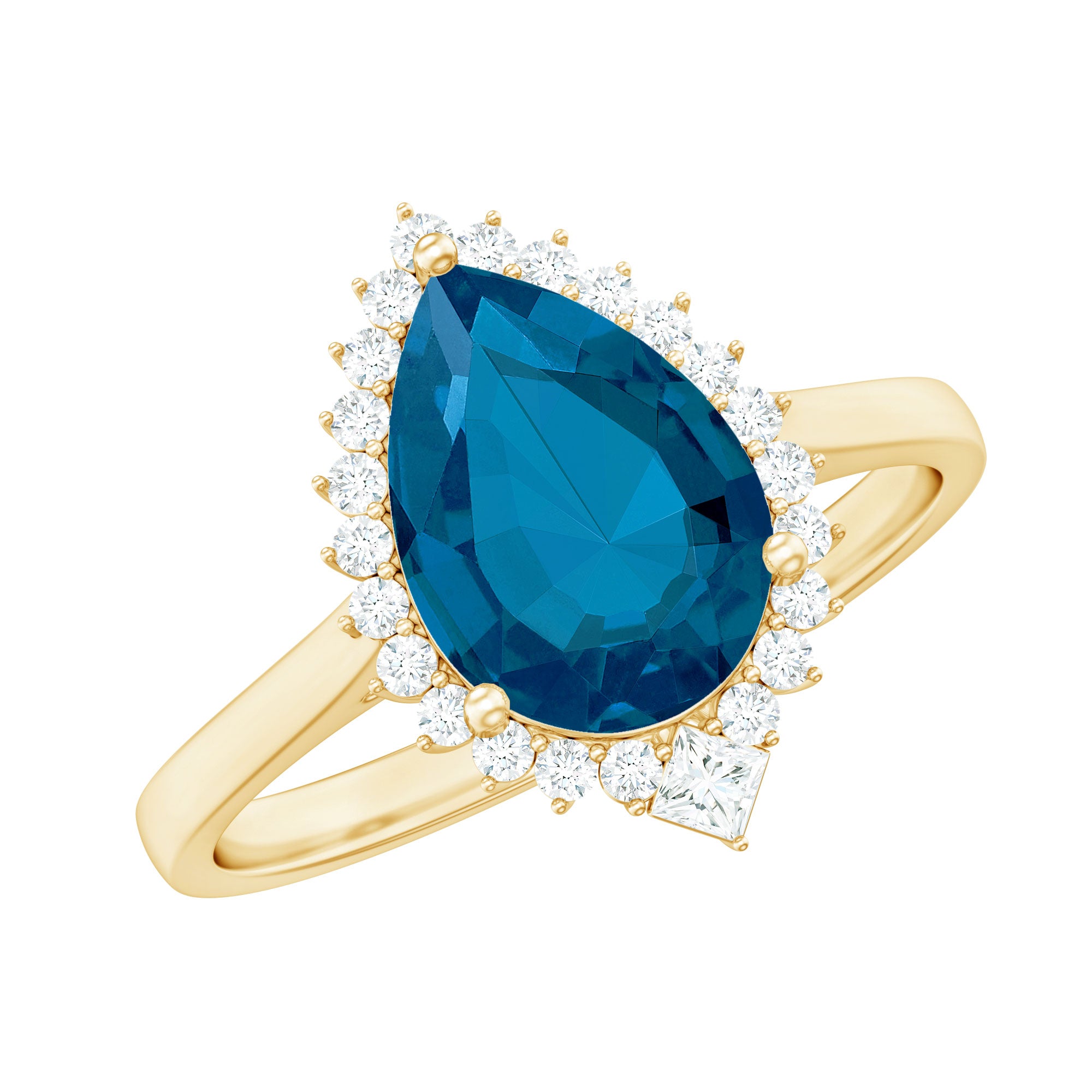 Pear Shaped London Blue Topaz and Diamond Statement Engagement Ring AAA - Rosec Jewels