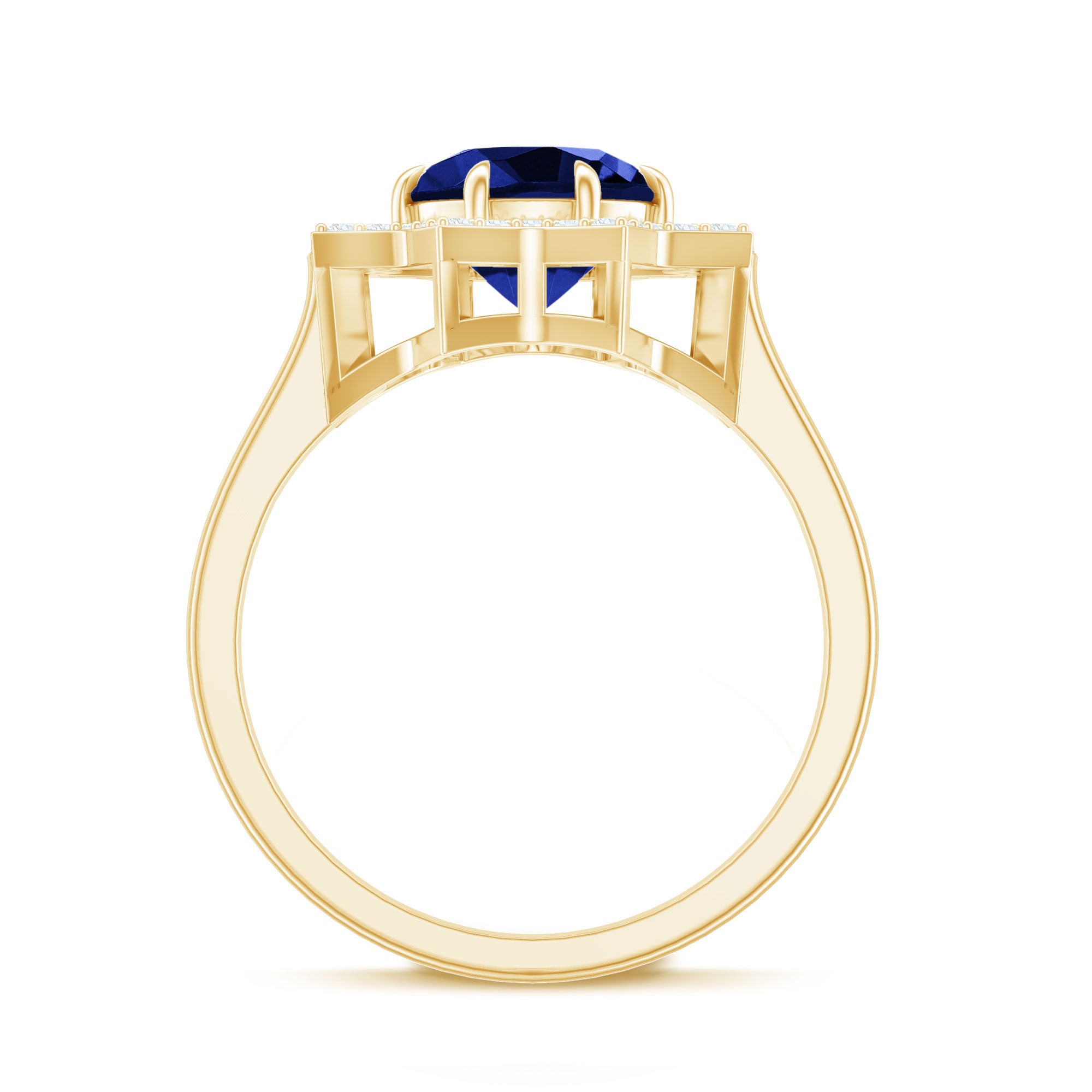 Certified 2.7 Carat Lab Grown Blue Sapphire Engagement Ring with Diamond Star Halo AAAA - Rosec Jewels