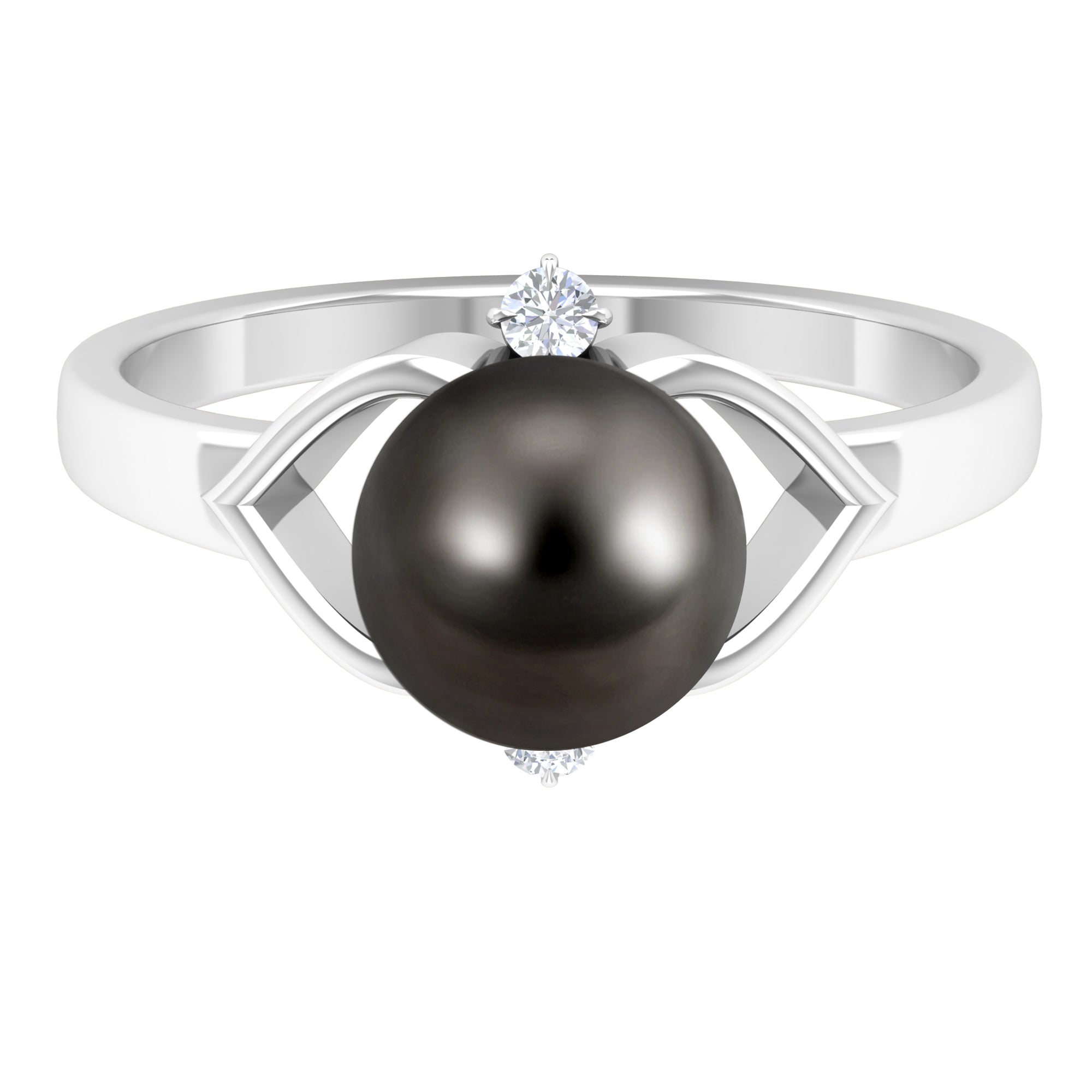 Rosec Jewels-Genuine Tahitian Pearl Solitaire Split Shank Engagement Ring with Diamond