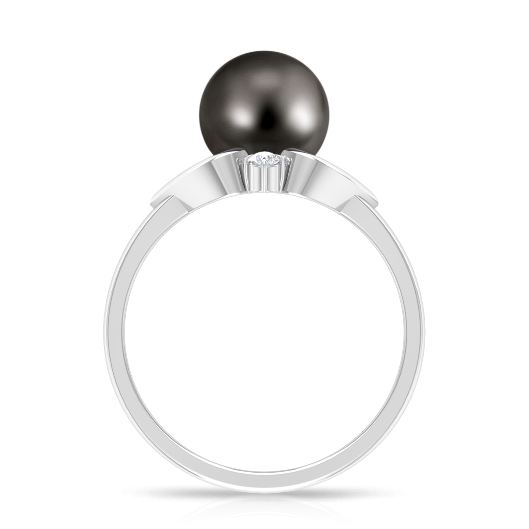 Rosec Jewels-Genuine Tahitian Pearl Solitaire Split Shank Engagement Ring with Diamond