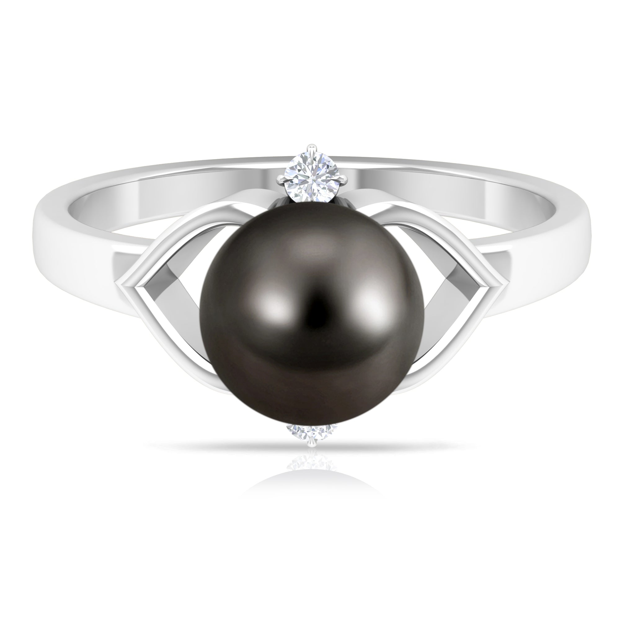 Rosec Jewels-Genuine Tahitian Pearl Solitaire Split Shank Engagement Ring with Diamond