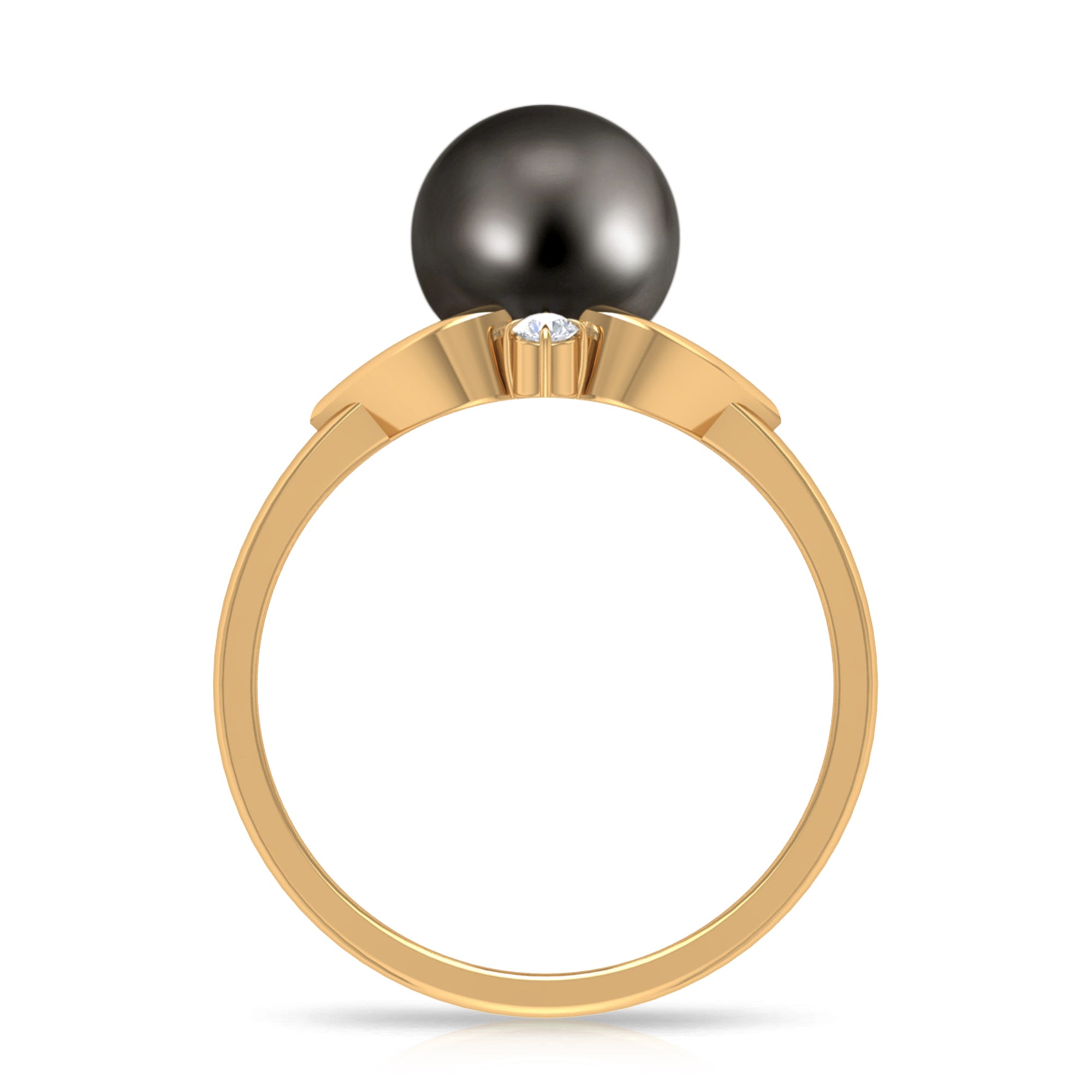 Rosec Jewels-Genuine Tahitian Pearl Solitaire Split Shank Engagement Ring with Diamond
