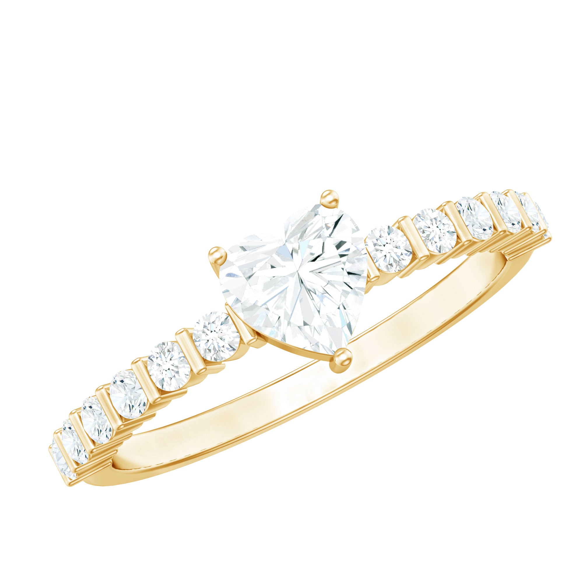 Certified 5 MM Moissanite Heart Engagement Ring with Side Stones D-VS1 - Rosec Jewels