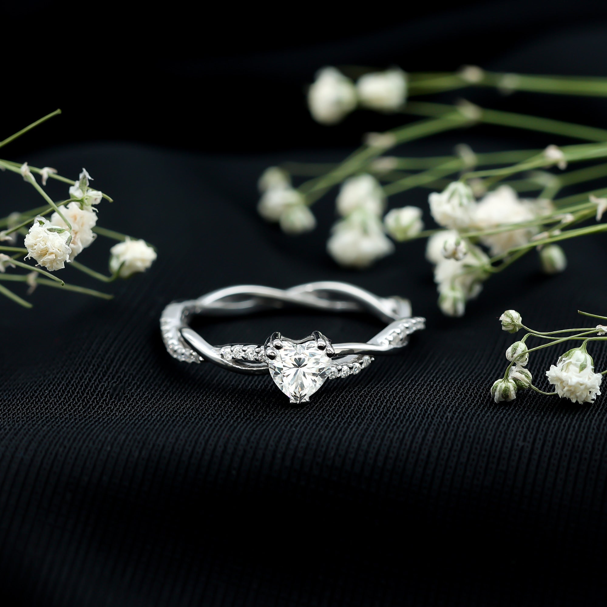 Heart Shape Moissanite Solitaire Promise Ring D-VS1 - Rosec Jewels