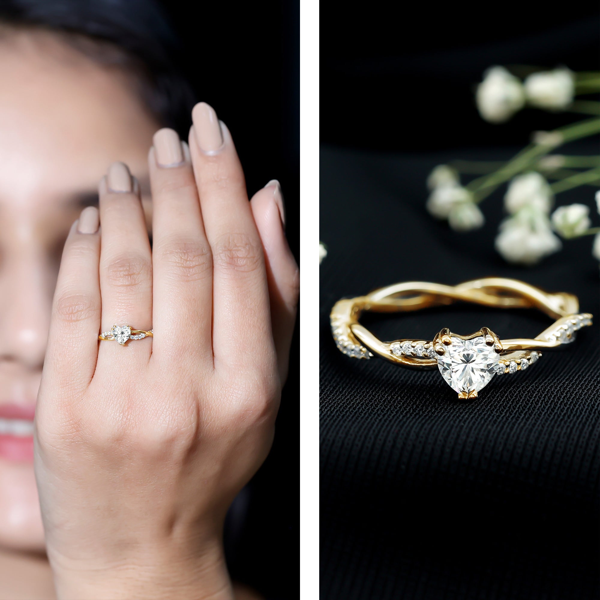 Heart Shape Moissanite Solitaire Promise Ring D-VS1 - Rosec Jewels