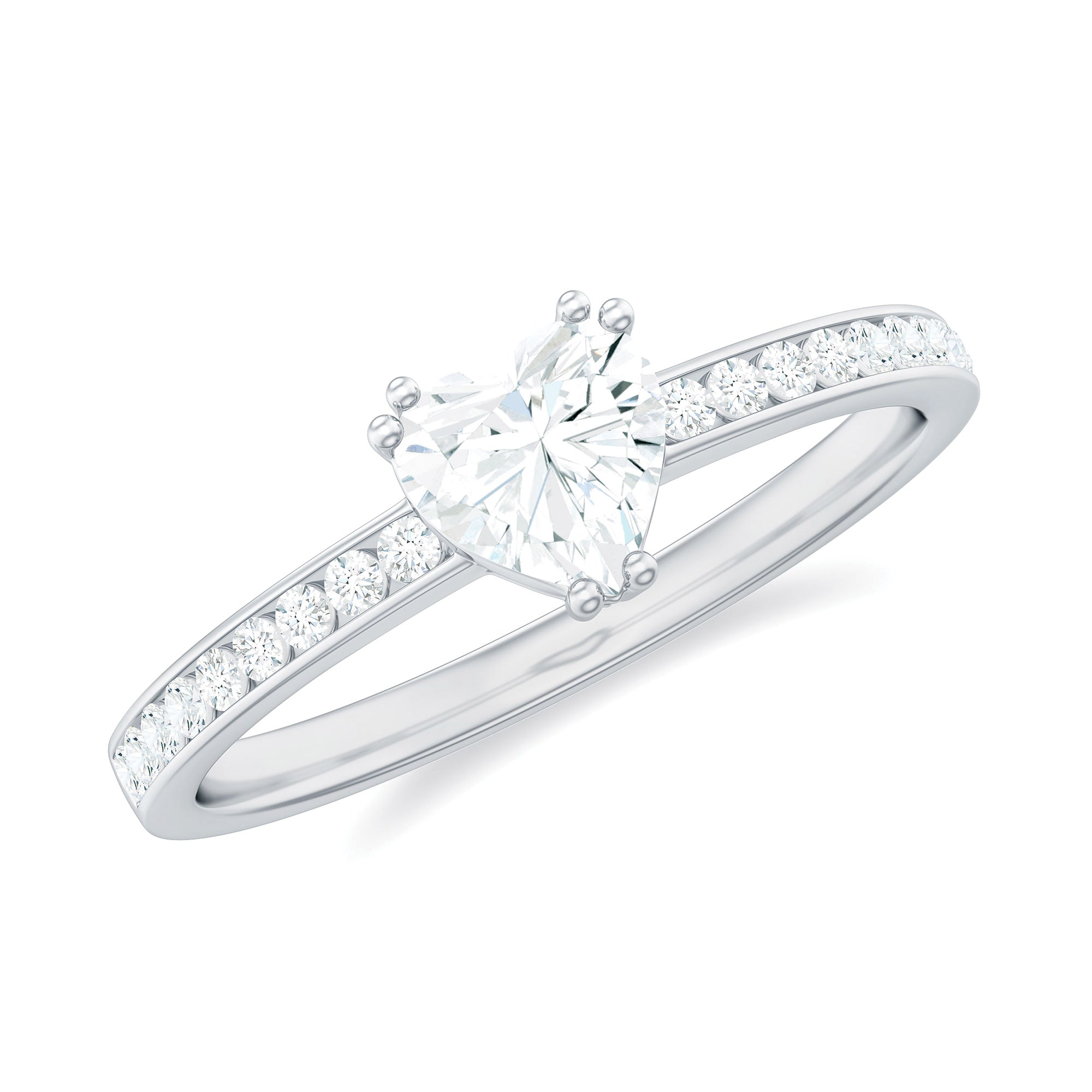 Solitaire Moissanite Heart Promise Ring with Side Stones