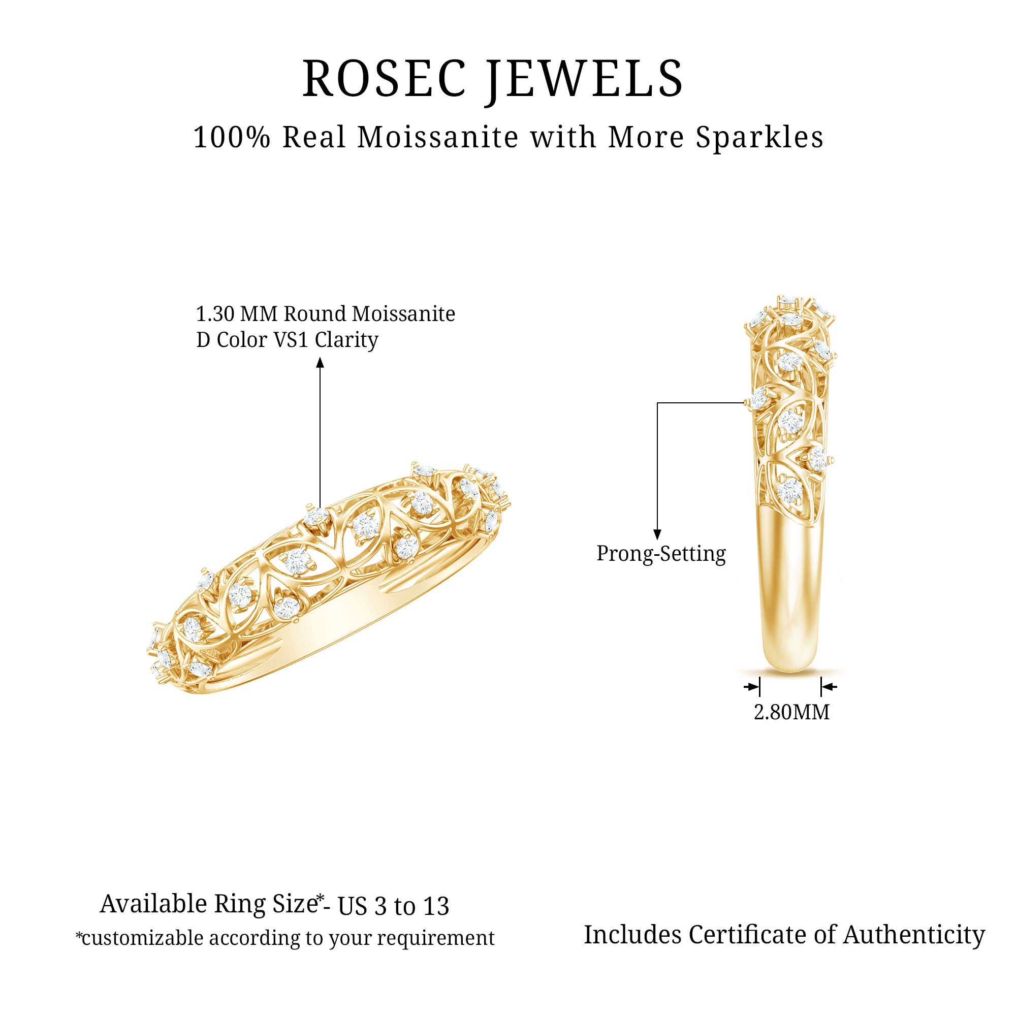 Womens Moissanite Filigree Eternity Band Ring D-VS1 - Rosec Jewels