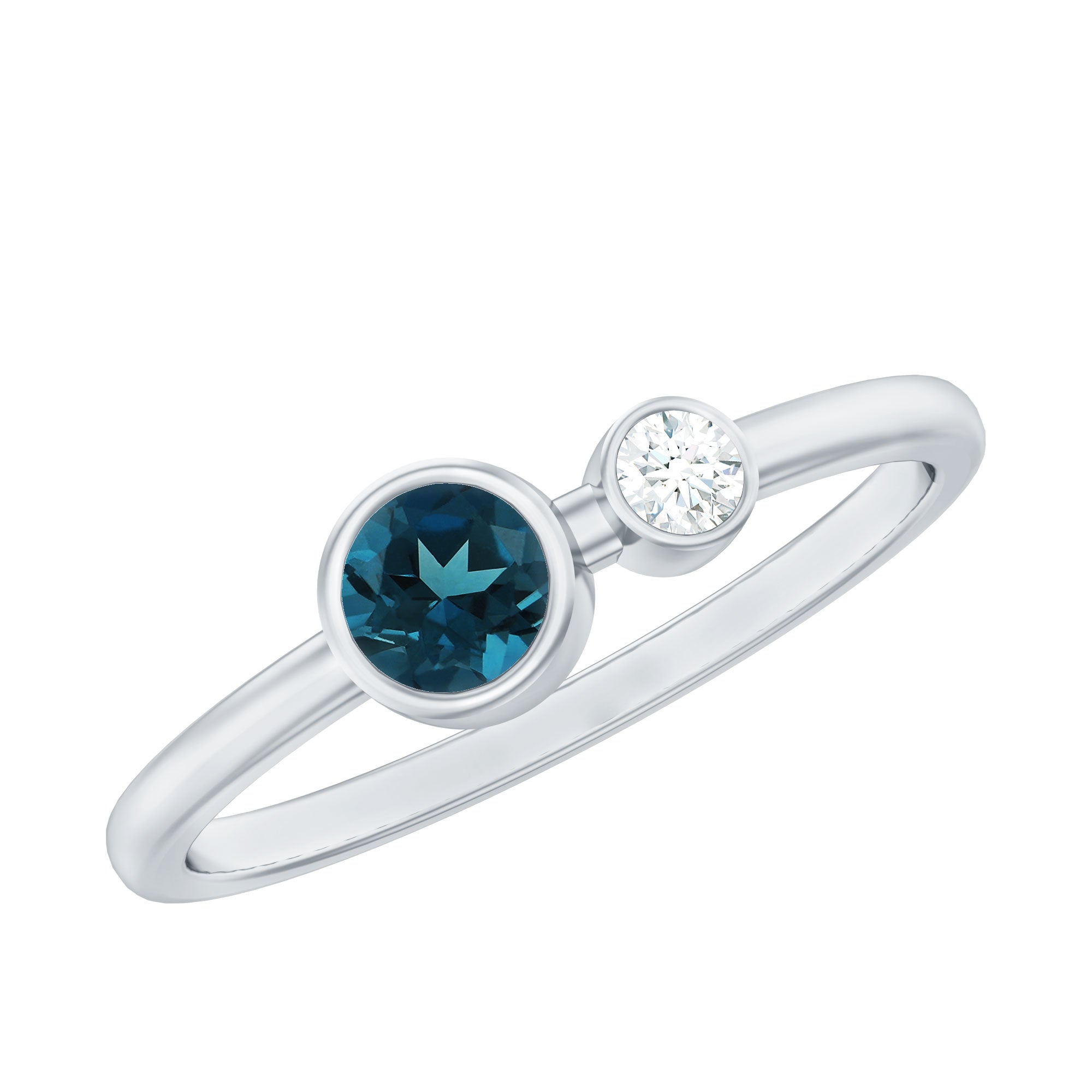 5mm Round London Blue Topaz Two Stone Promise Ring For Her