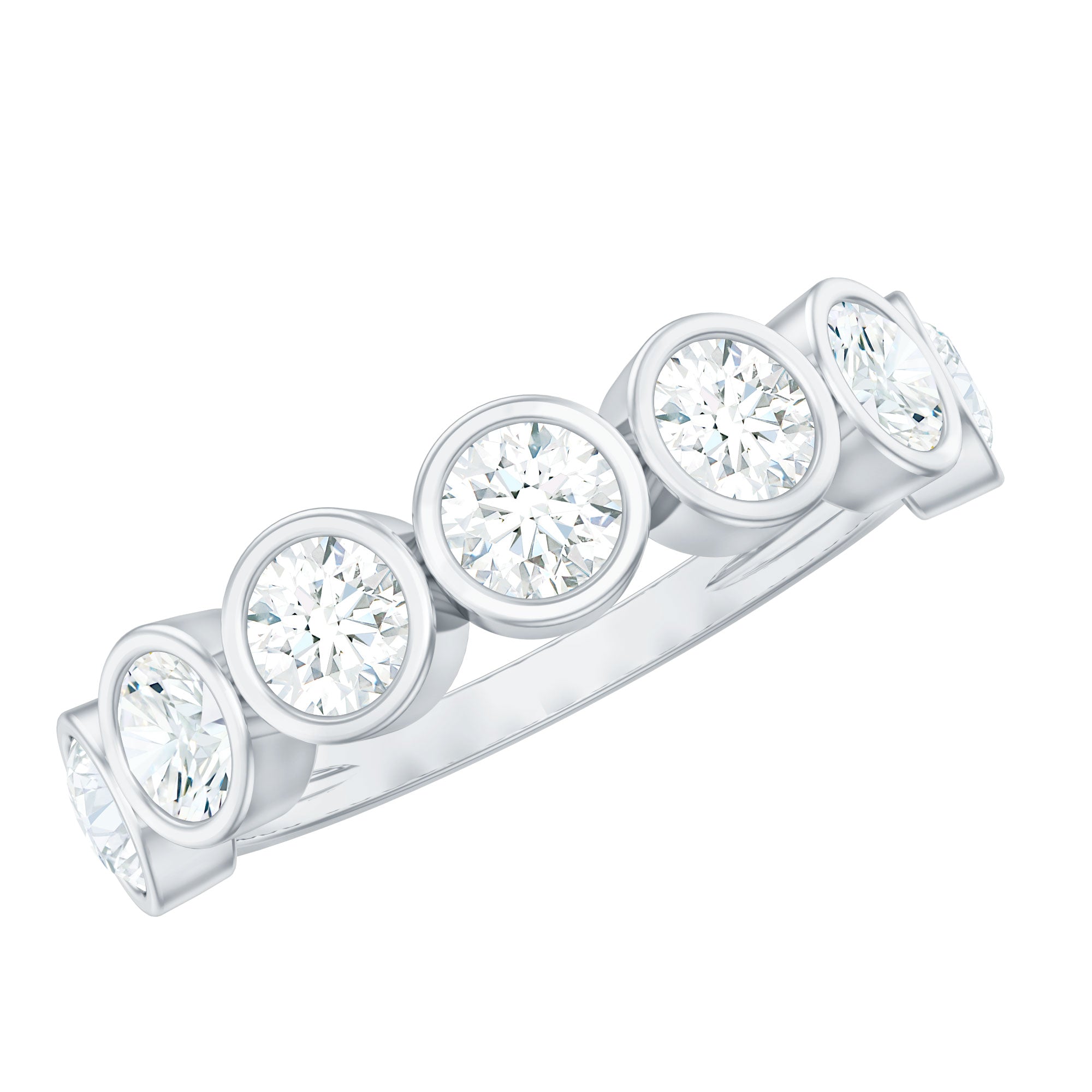 Round Moissanite Half Eternity Ring in Bezel Setting