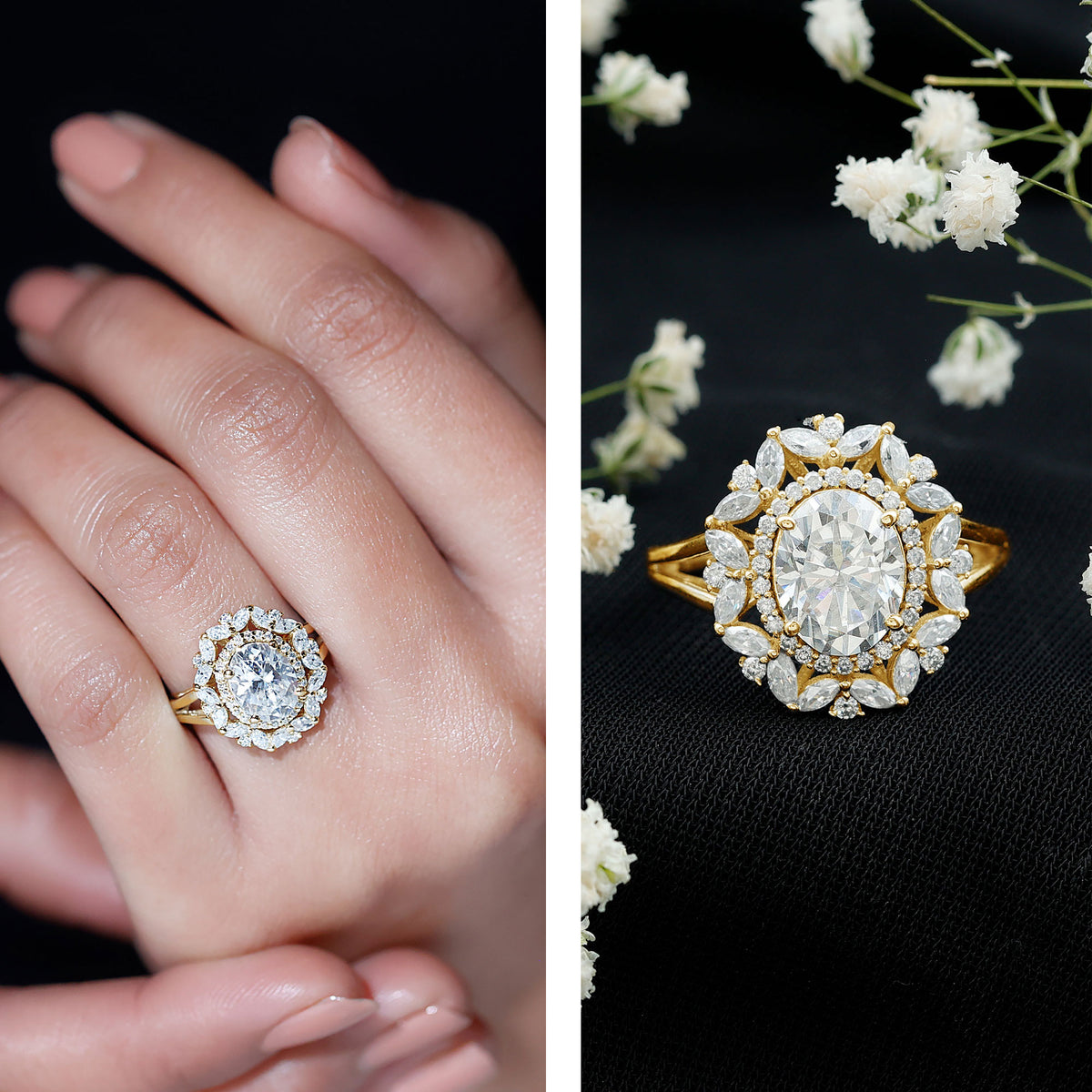 IGI Verified 2 Carat Oval Lab Grown Diamond Statement Engagement Ring with Double Halo Lab - ( E-VS1 ) - Rosec Jewels