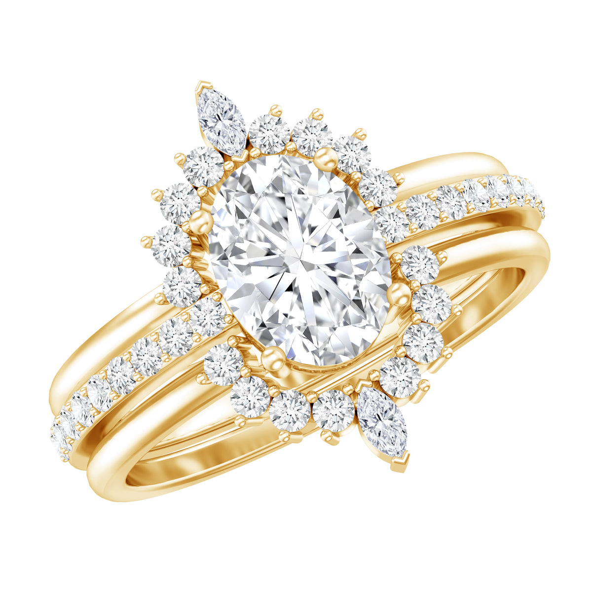 IGI Certified 1 Carat Oval Lab Grown Diamond Trio Wedding Ring Set Lab - ( E-VS1 ) - Rosec Jewels