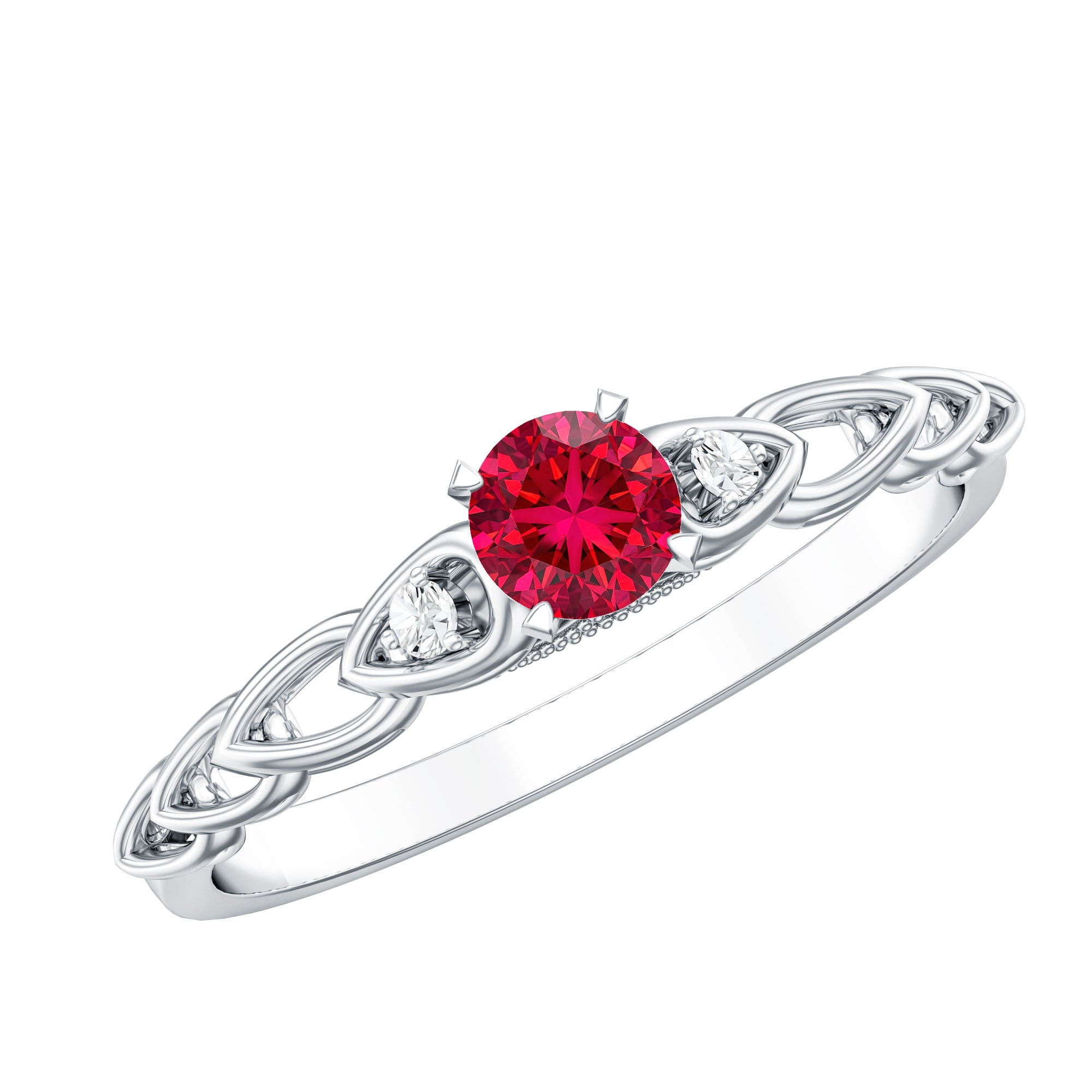 Lab Grown Ruby Designer Promise Ring with Diamond AAAA - Rosec Jewels