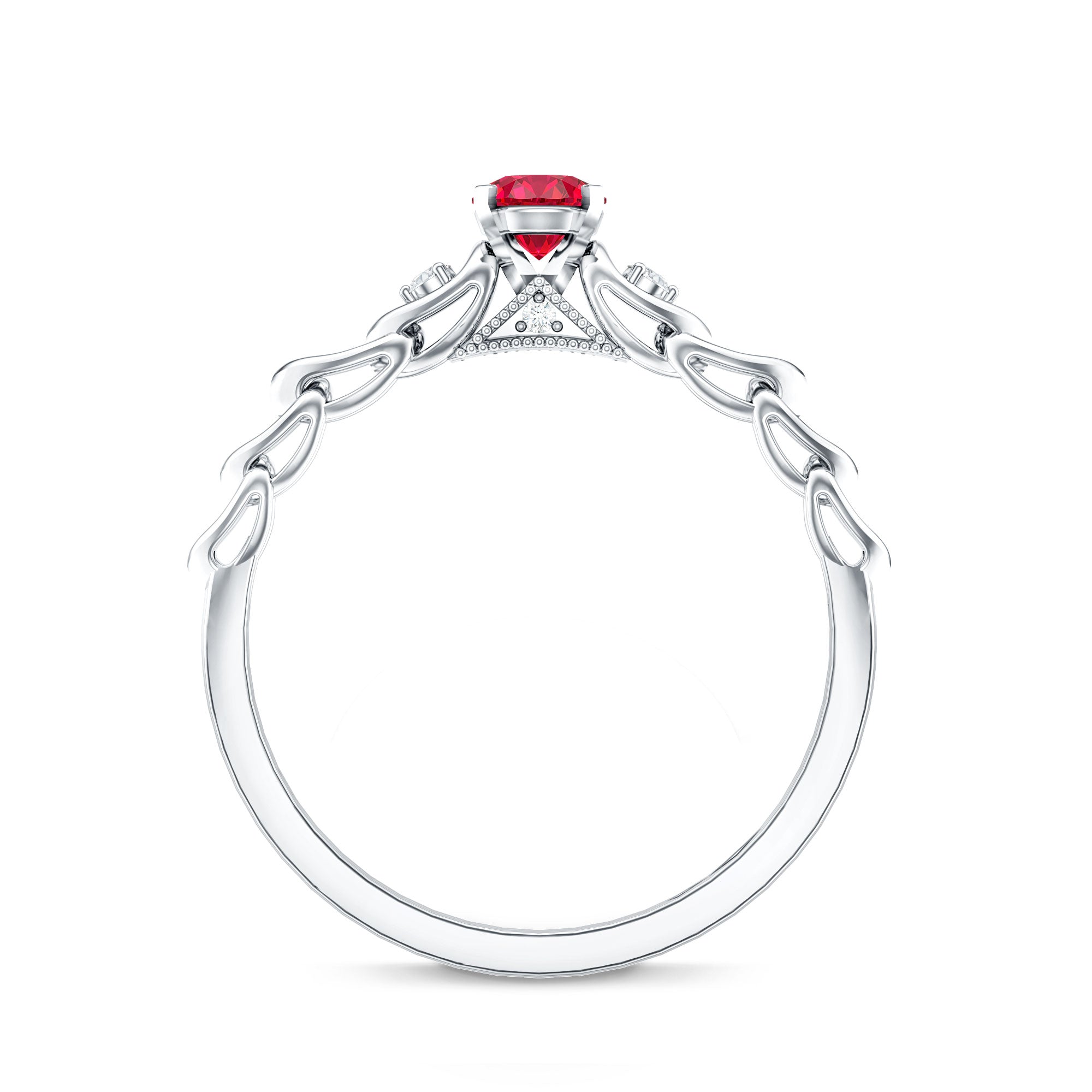 Lab Grown Ruby Designer Promise Ring with Diamond AAAA - Rosec Jewels
