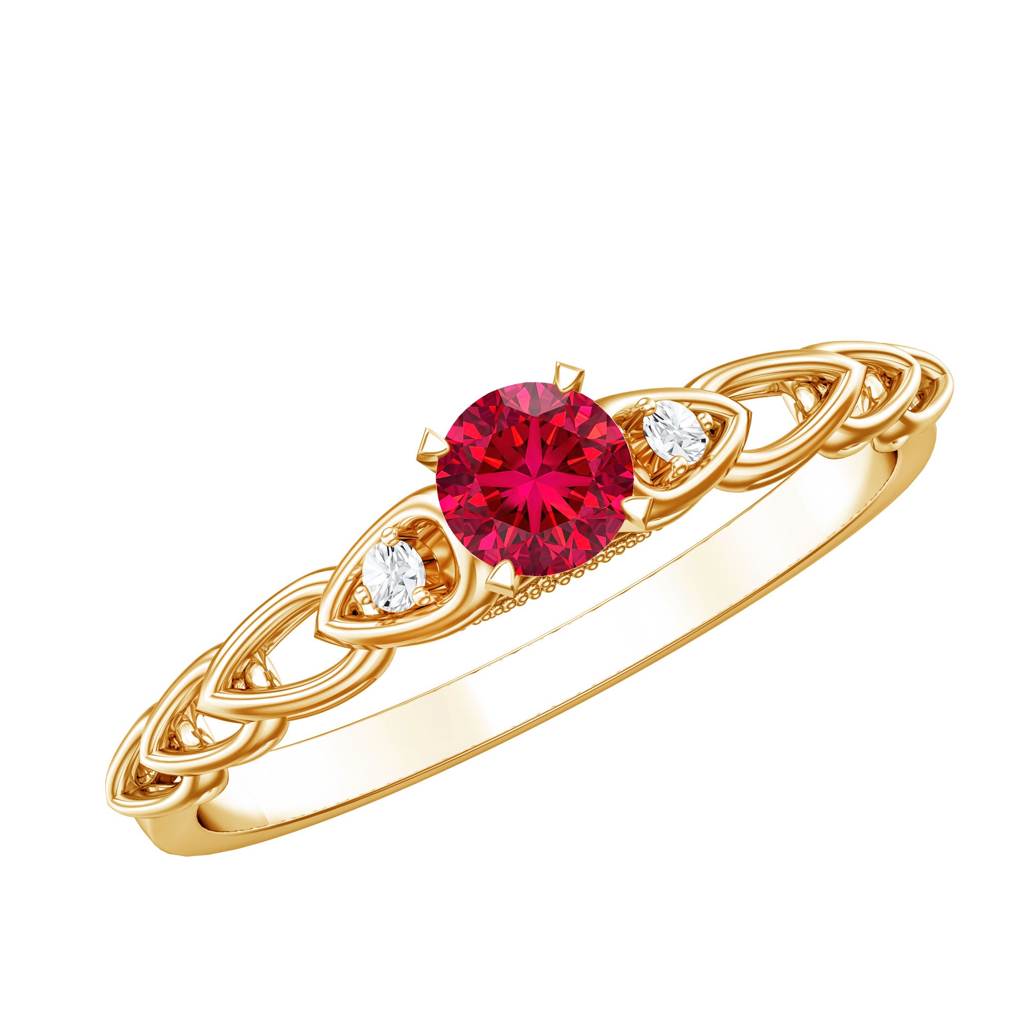 Lab Grown Ruby Designer Promise Ring with Diamond AAAA - Rosec Jewels