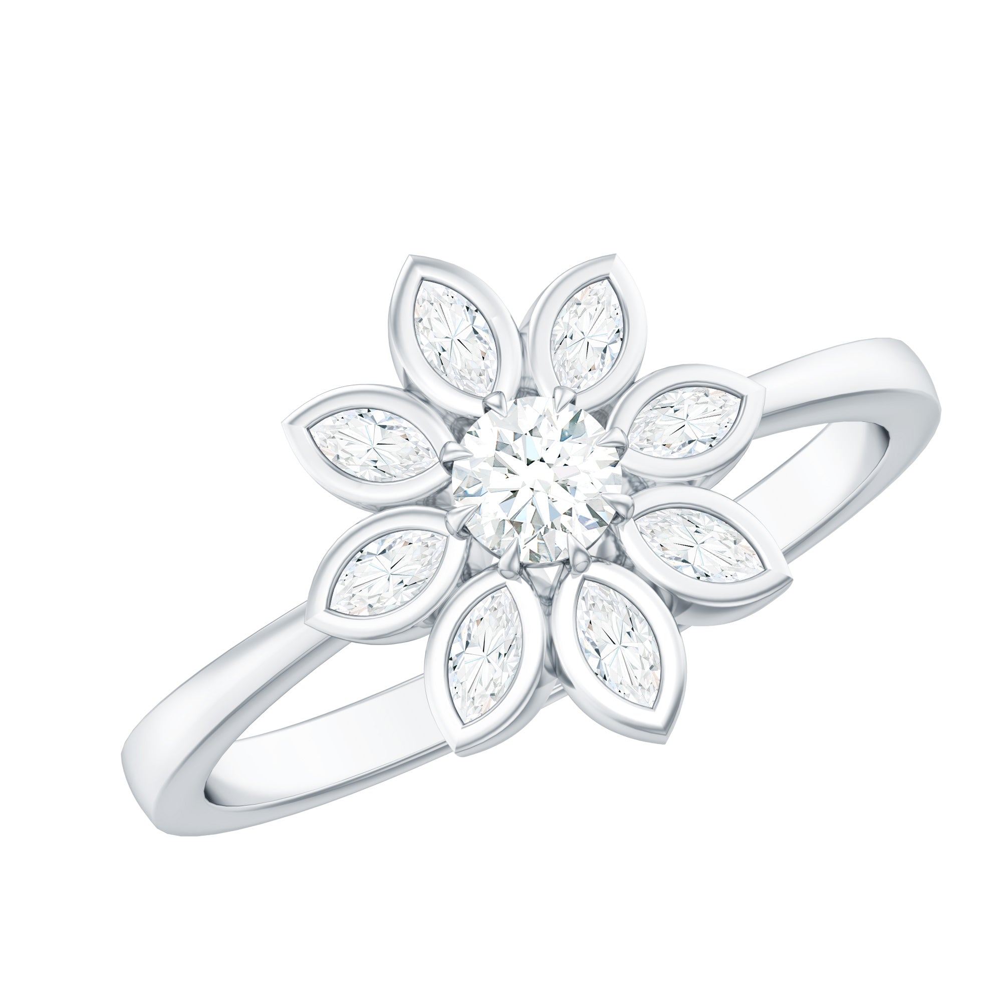 Certified Moissanite Flower Engagement Ring For Her
